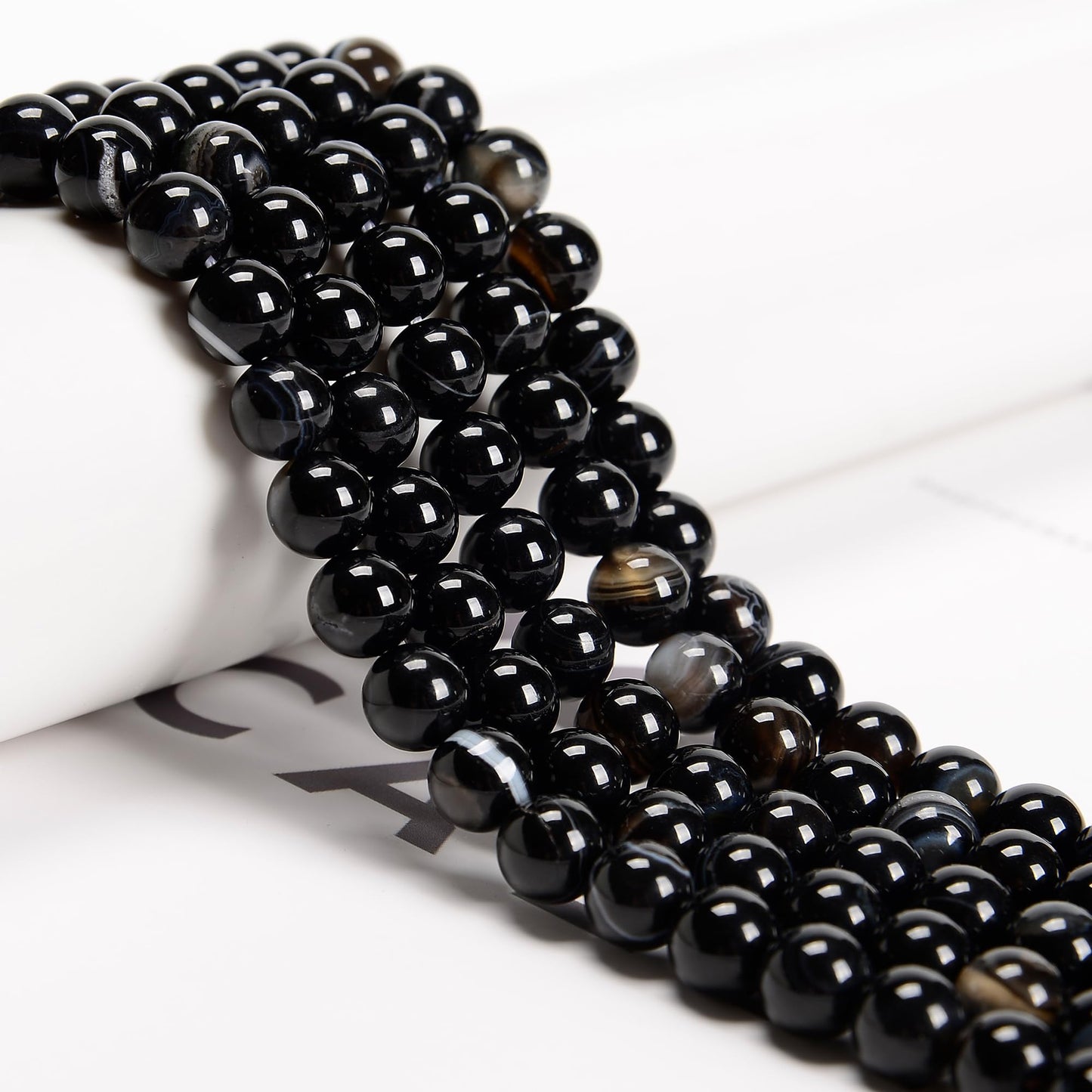 65Pcs 6mm Black Striped Agate Natural Round Loose Real Stone Beads Gemstone Genuine for DIY Hand Made Craft Jewelry Bracelet Earring Necklace String Making Energy Healing Power