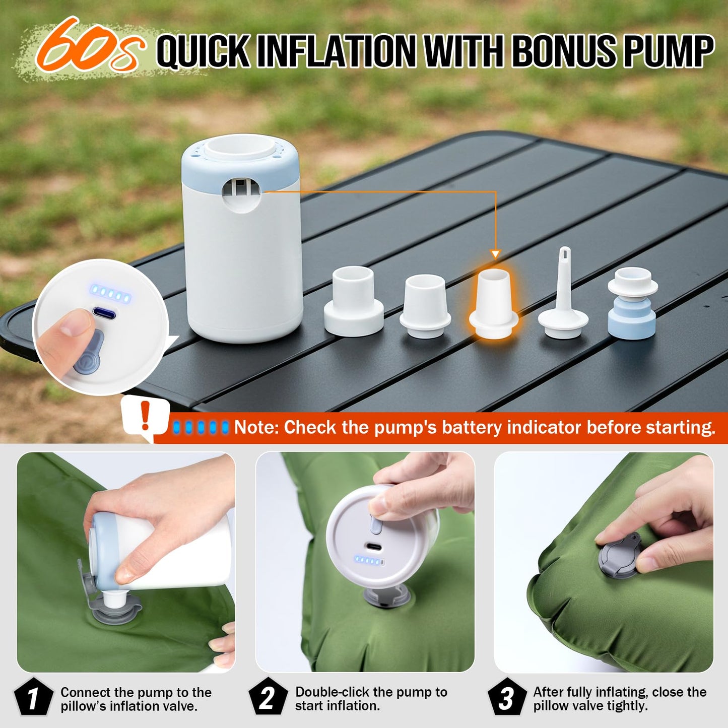 Double Sleeping Pad for Camping- 2 Person Camping Mattress with Pillow, Inflates in 60 Seconds Sleeping Pad with Pump-Electric/Foot Portable Air Pad for Backpacking, Hiking, Tent, Car Travel, Beach