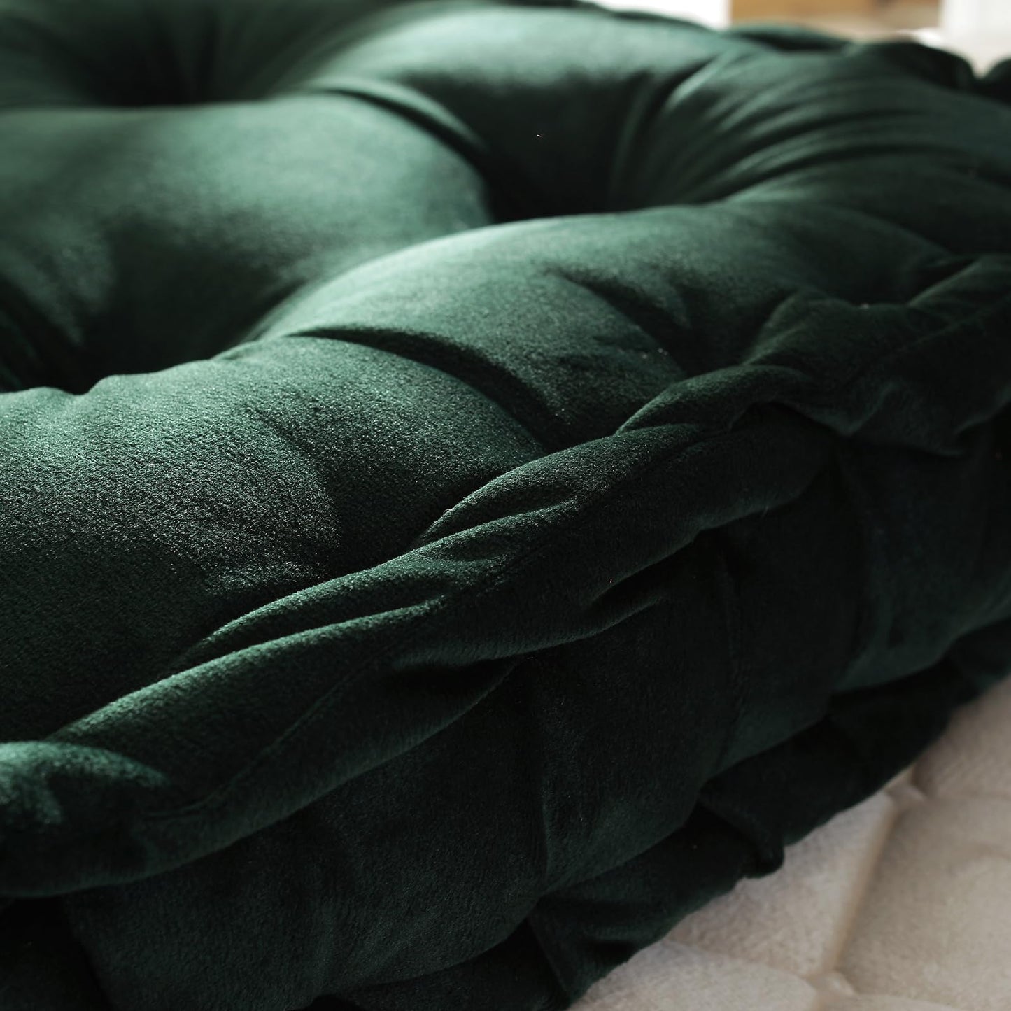 vctops Square Solid Color Velvet Seat Cushion with Handle Tufted Thicken Chair Pad Tatami Floor Pillow Cushion 16.5"x16.5"x4" Green