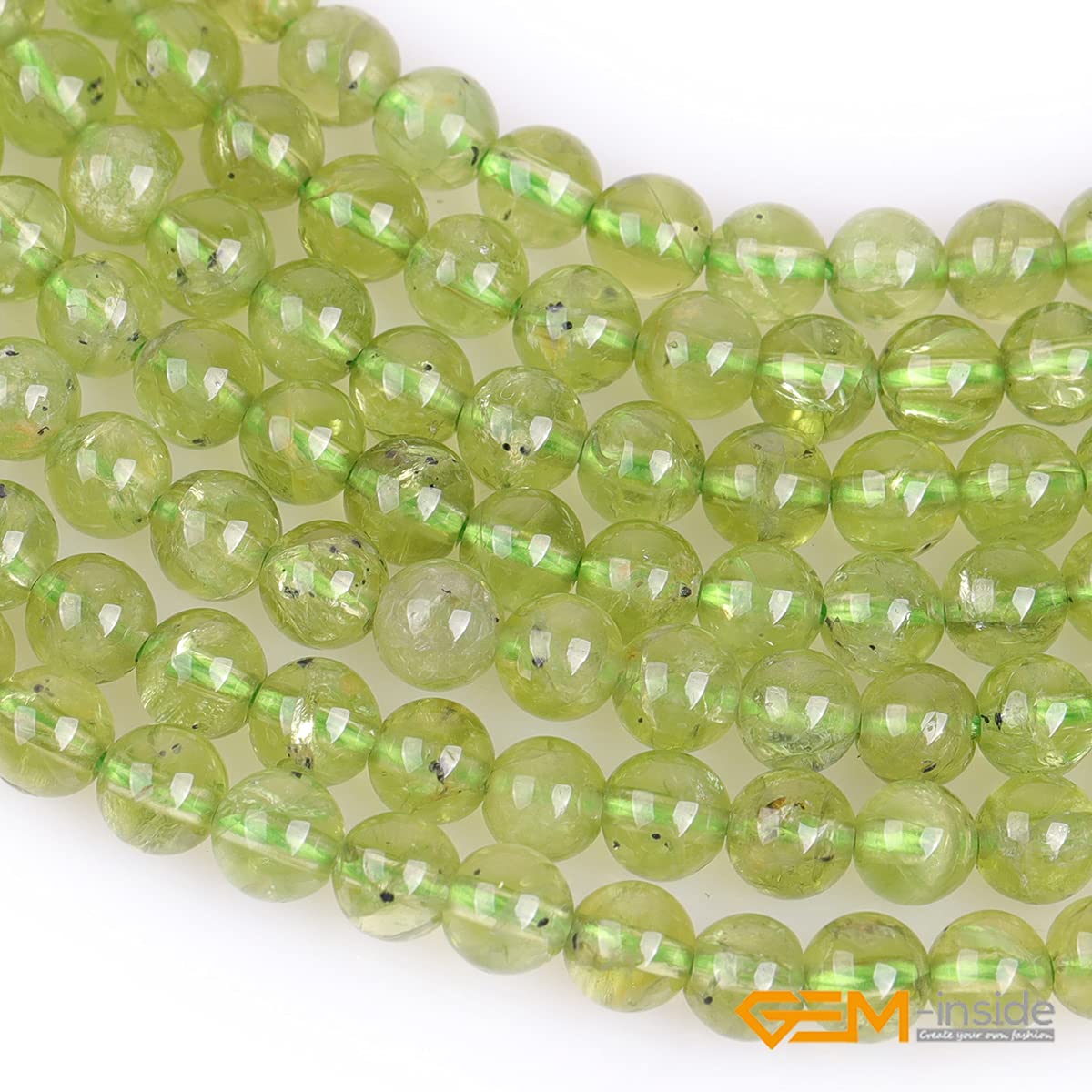 GEM-Inside Green Peridot Gemstone Loose Beads Natural Round 4mm Crystal Energy Stone Power for Jewelry Making 15''