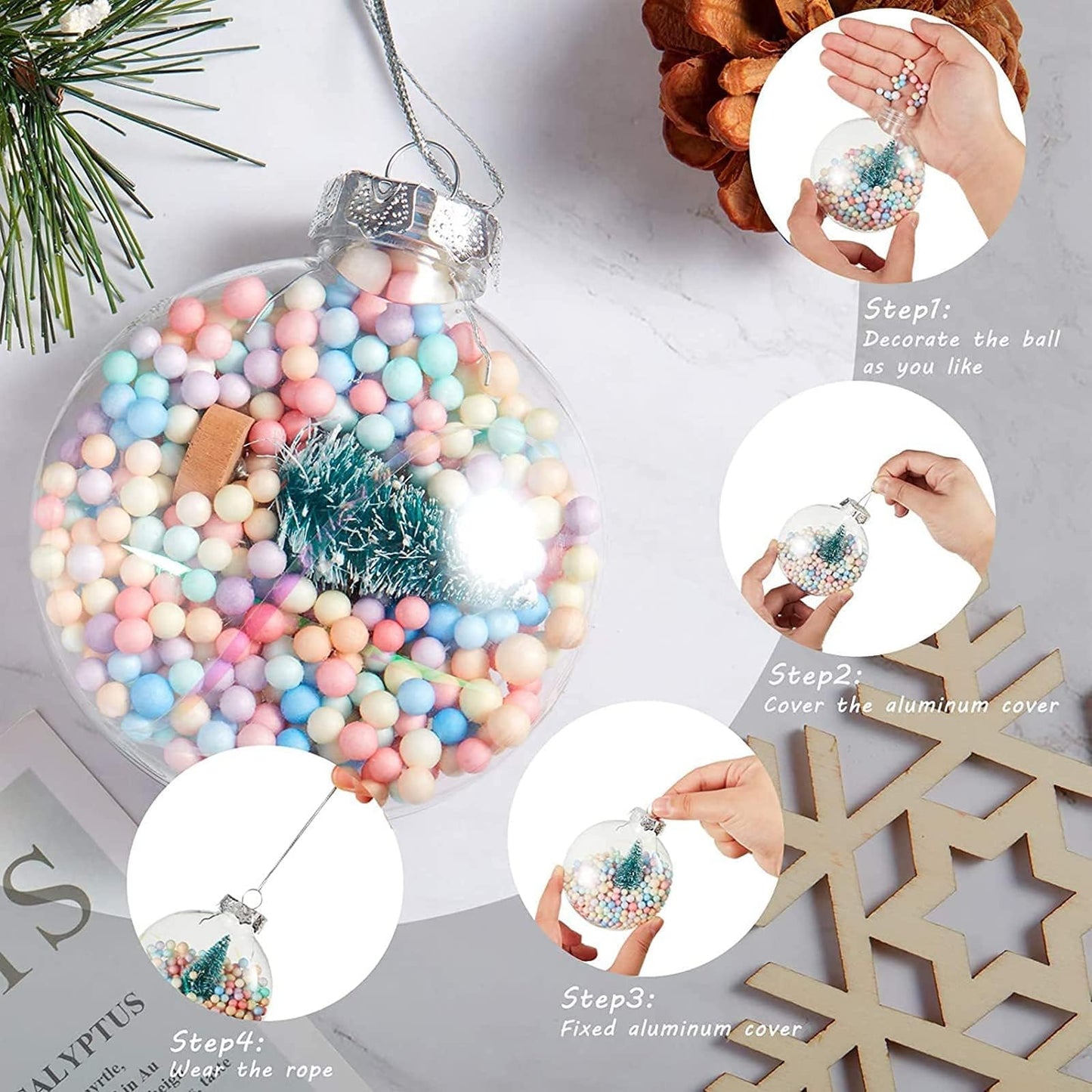 12 Pack Clear Fillable Ornaments Balls, 3.15 Inch DIY Plastic Flat Disc Ornaments, Plastic Fillable Ornament Ball for DIY Craft Projects, Wedding, Christmas, Party, Home Decor