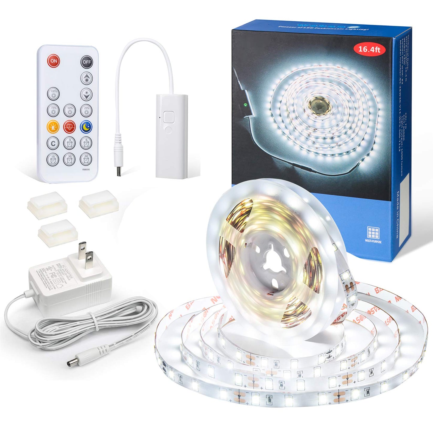 WOBANE White LED Strip Lights, Dimmable LED Light Strip Kit, 16.4ft Flexible Tape Lights for Bedroom,Kitchen,Under Cabinet,Bright 6500K Daylight, LED Mirror Lighting for Vanity Makeup Dressing Table