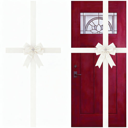Meseey Large Christmas Ivory Velvet Door Ribbon Bows Gate Cabinet Wreath Bow Festival Wrapping Decorations for Christmas Tree Fireplace Home Front Door Party Supplies (Ivory Velvet)