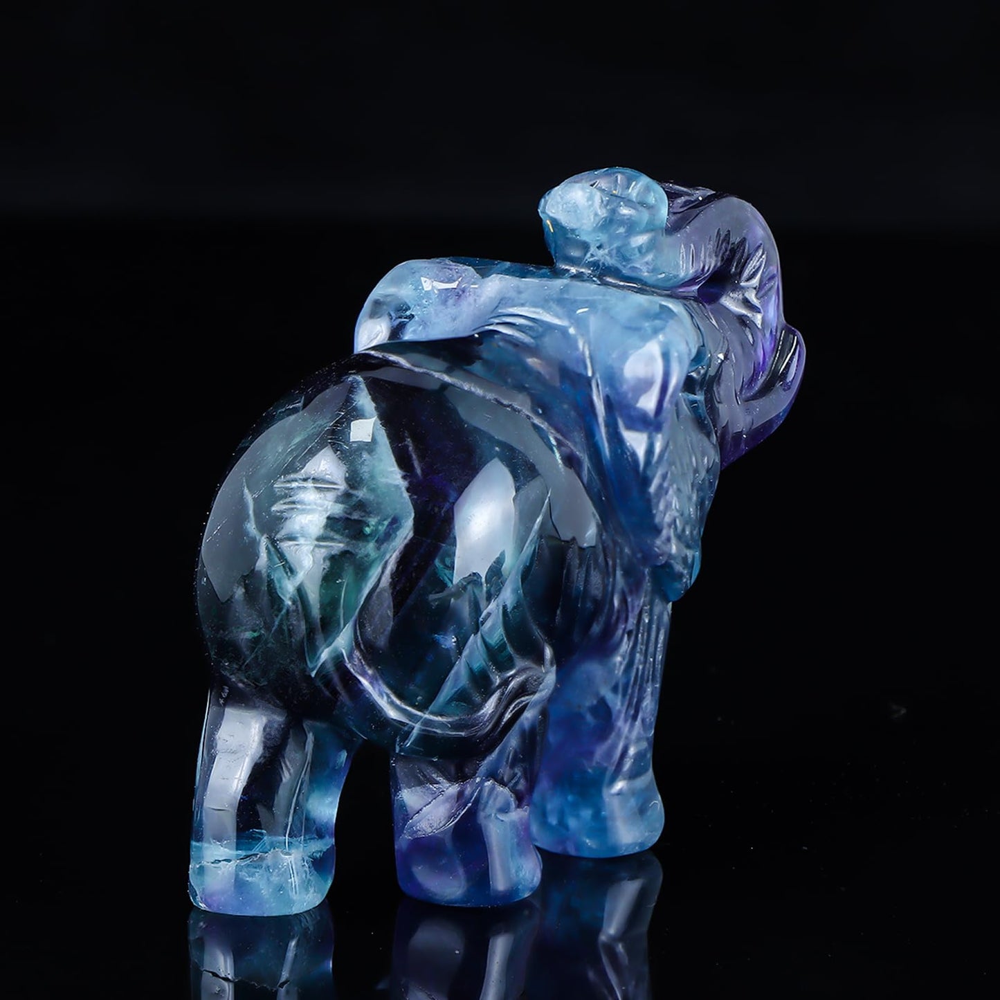 Hxswkk 2.5" Rainbow Fluorite Crystal Elephant Decor Gemstone Hand Carved Animal Healing Statue Craft Home Office Gifts