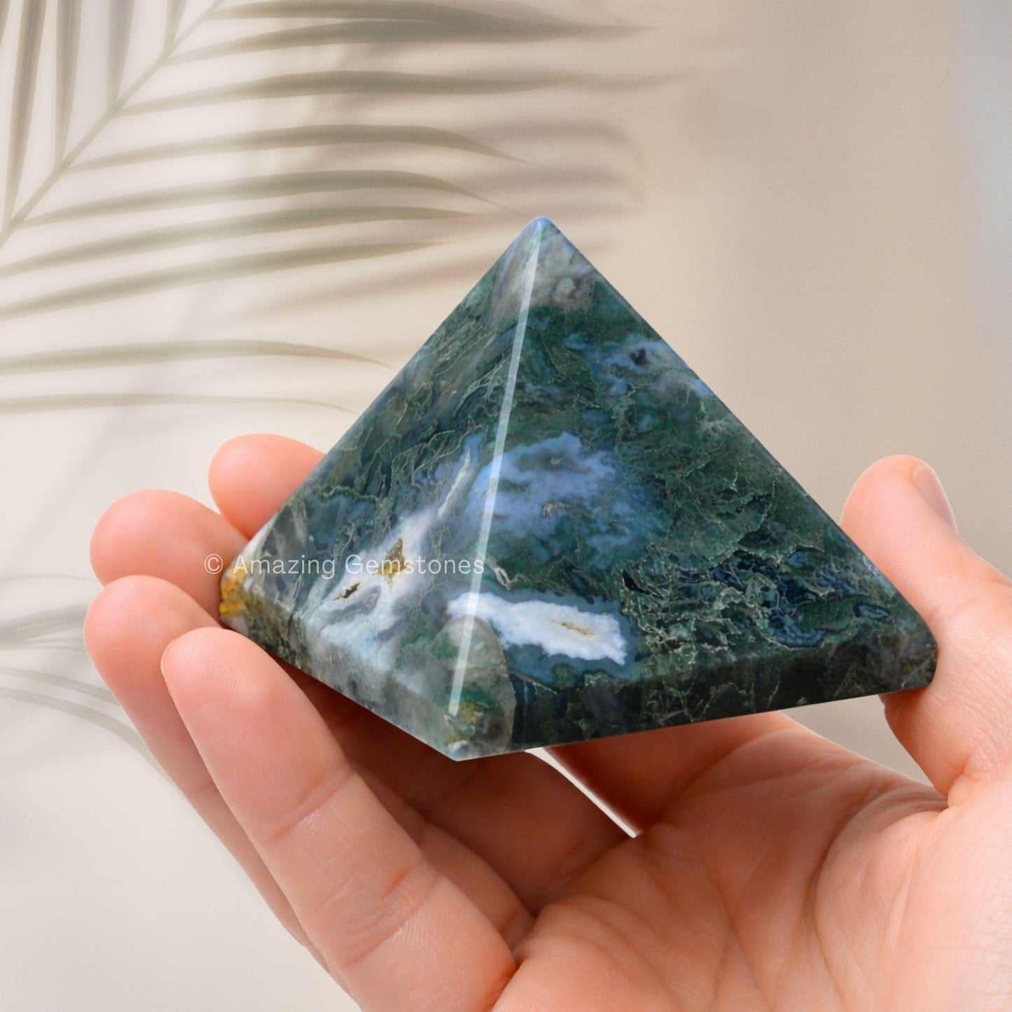Amazing Gemstone Moss Agate Pyramid Crystal Healing Stones - 2" Great Pyramid Figurine of Natural Stone Pyramid for Meditation, Reiki, Chakra Balancing and Crystal Pyramids Grid