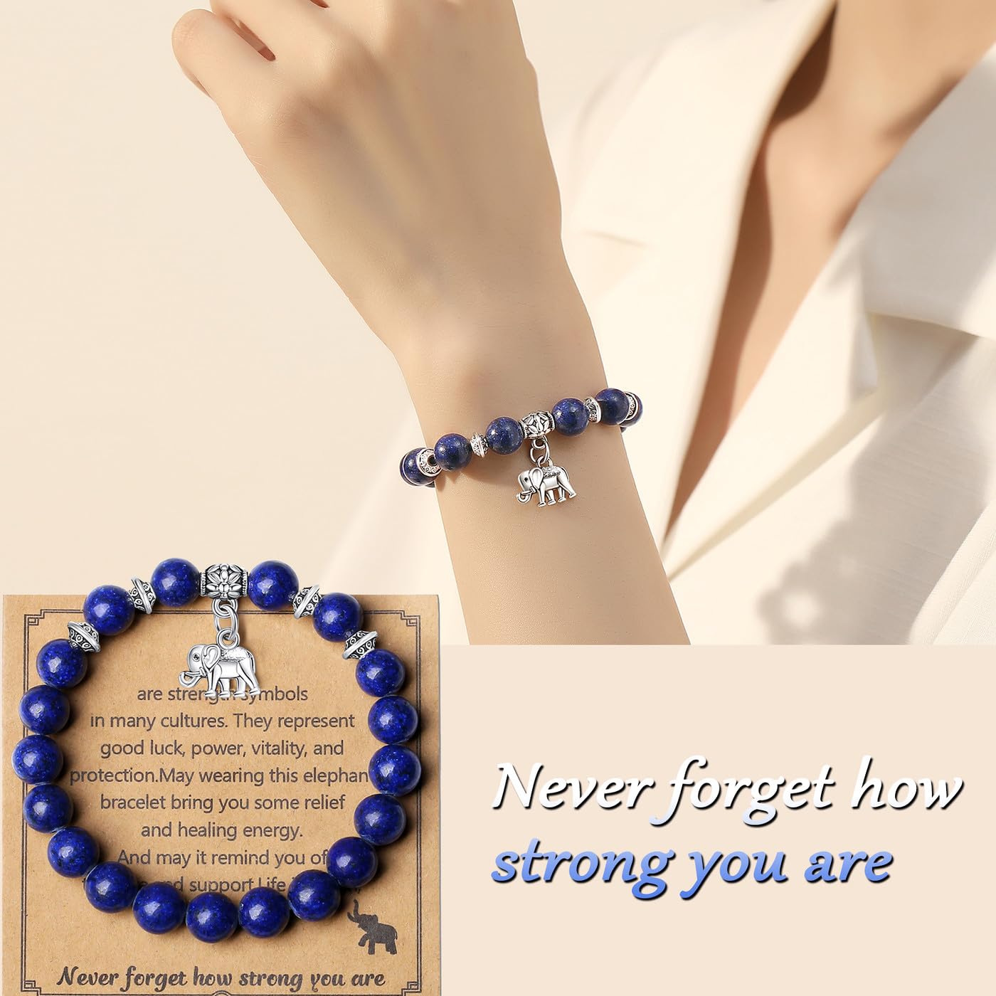 MAIBAOTA Lapis Lazuli Bracelet for Women, Muticolor Bracelet, Lapis Lazuli Crystal Stone Beaded Bracelets, Elephant Round Gemstones Stretch Bracelet, Crystal Jewelry Gifts for Women Mom