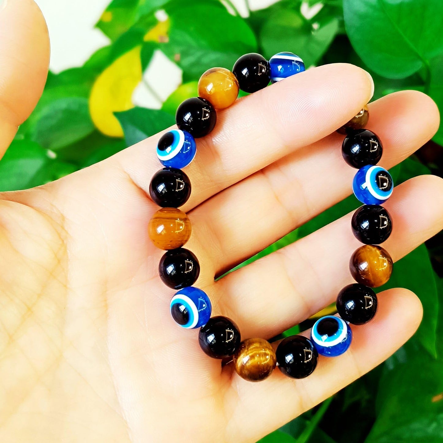 WEFRIN Triple Protection Bracelet for Bring Luck and Prosperity Hematite Black Obsidian Tiger Eye Stone Bracelets for Men Women, Beaded Buddha Healing Rope Uni Bracelet (2pcs) (I)