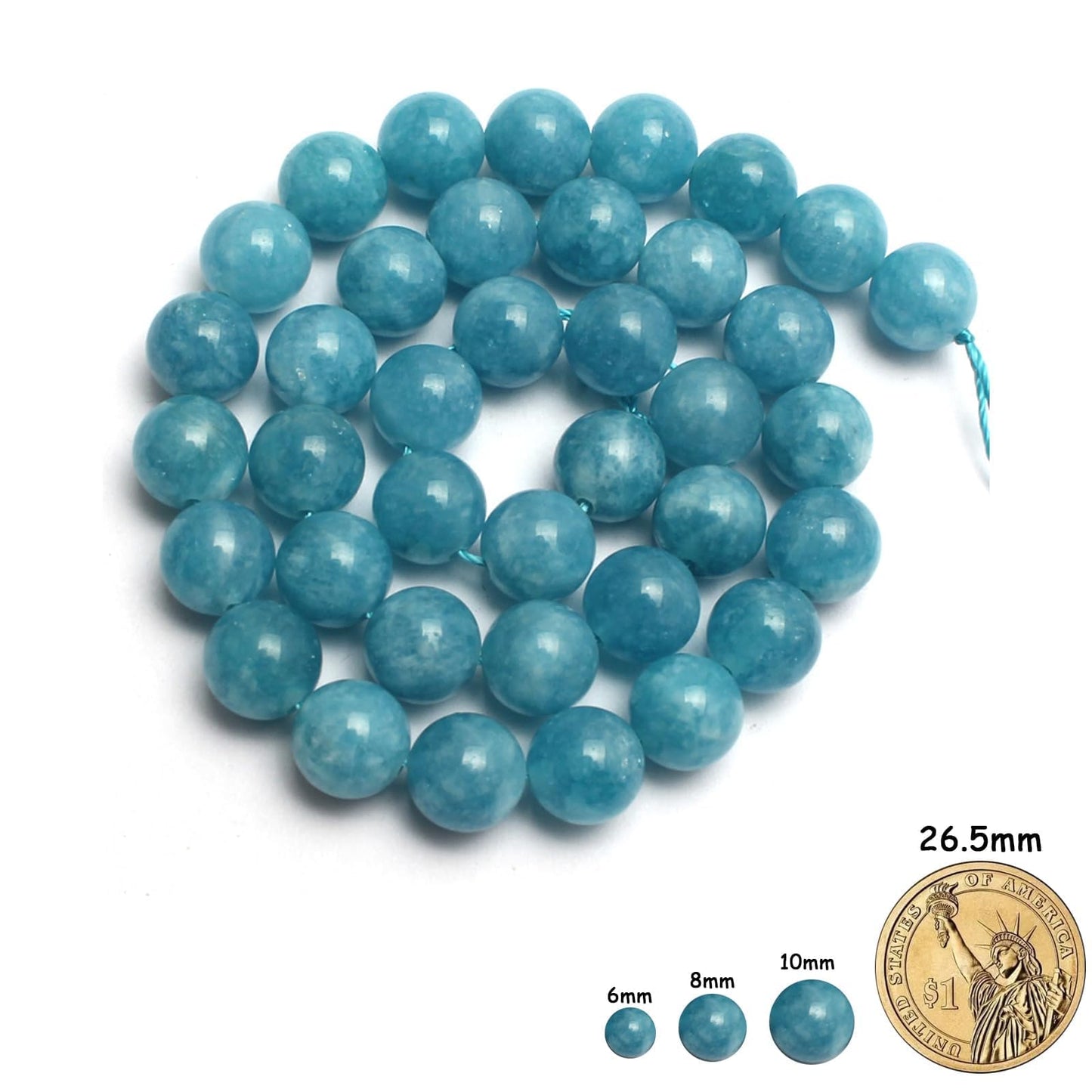 Yochus 45pcs Blue Chalcedony Stone Beads，8mm Healing Power Natural Stone Round Loose Beads for Jewelry Making Earring Necklace DIY Crafts