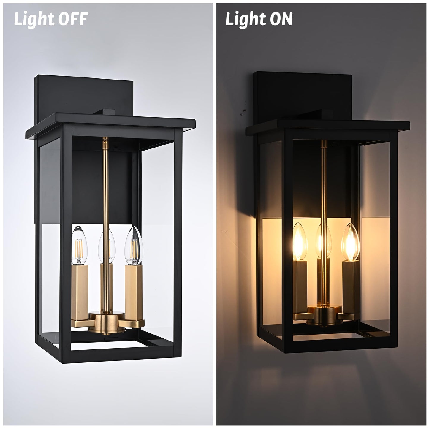 MELUCEE 3-Light Black Outdoor Wall Light Fixture, 16.5" Large Exterior Porch Light Wall Mount Farmhouse Outside Lantern Lights with Clear Glass for House, Patio, Front Door, Porch, Garage