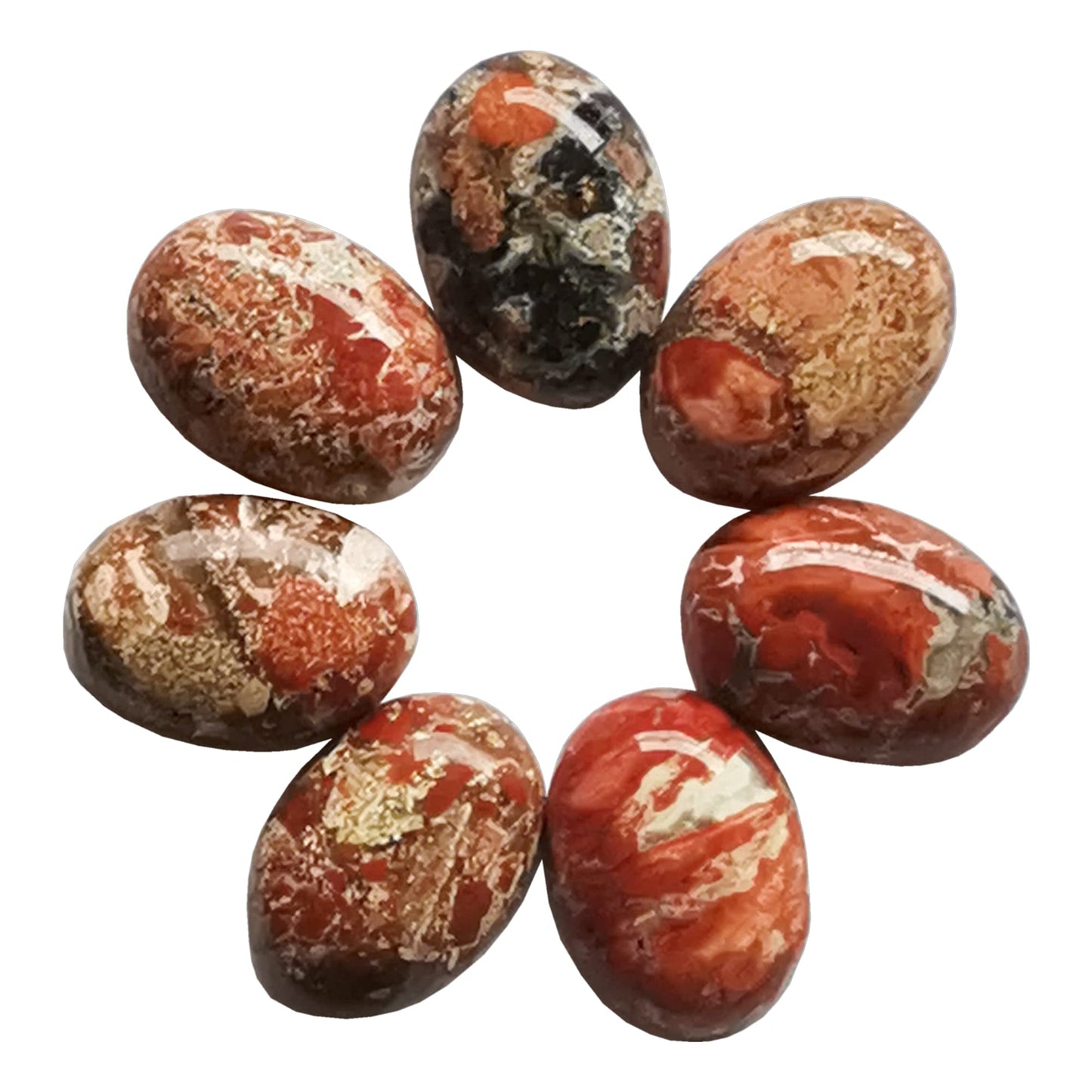 Bacatgem 7 Pcs Flame Jasper Oval Cabochons Flatback Crystal Stone Gemstones Beads for Jewelry Making DIY,18x13mm