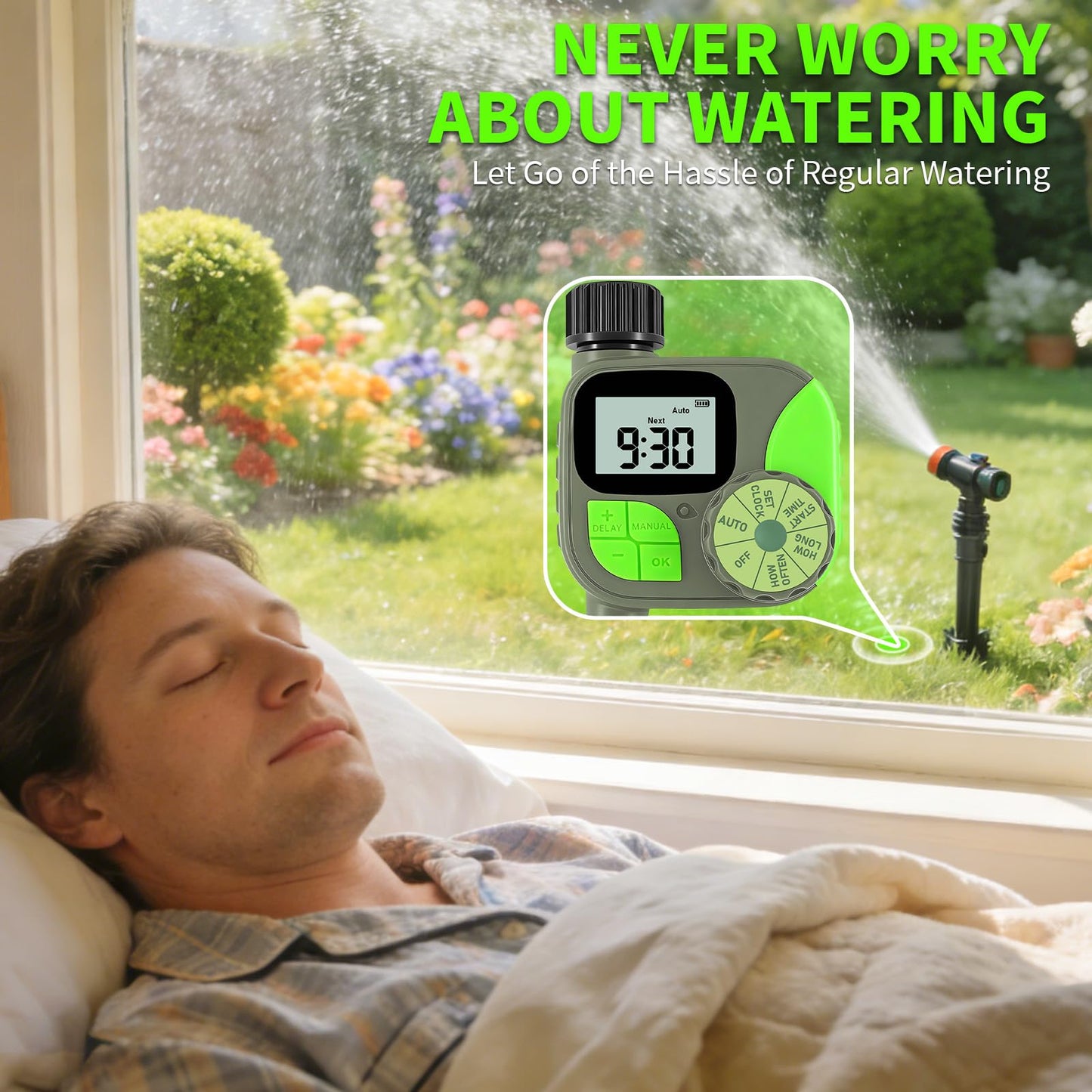 Sprinkler Timer for Garden Hose - Irrigation Timer for Outdoor Faucet, Automatic Programmable Watering Irrigation with Rain Delay/Manual Mode, Watering System Drip Irrigation for Yard Lawn Pool