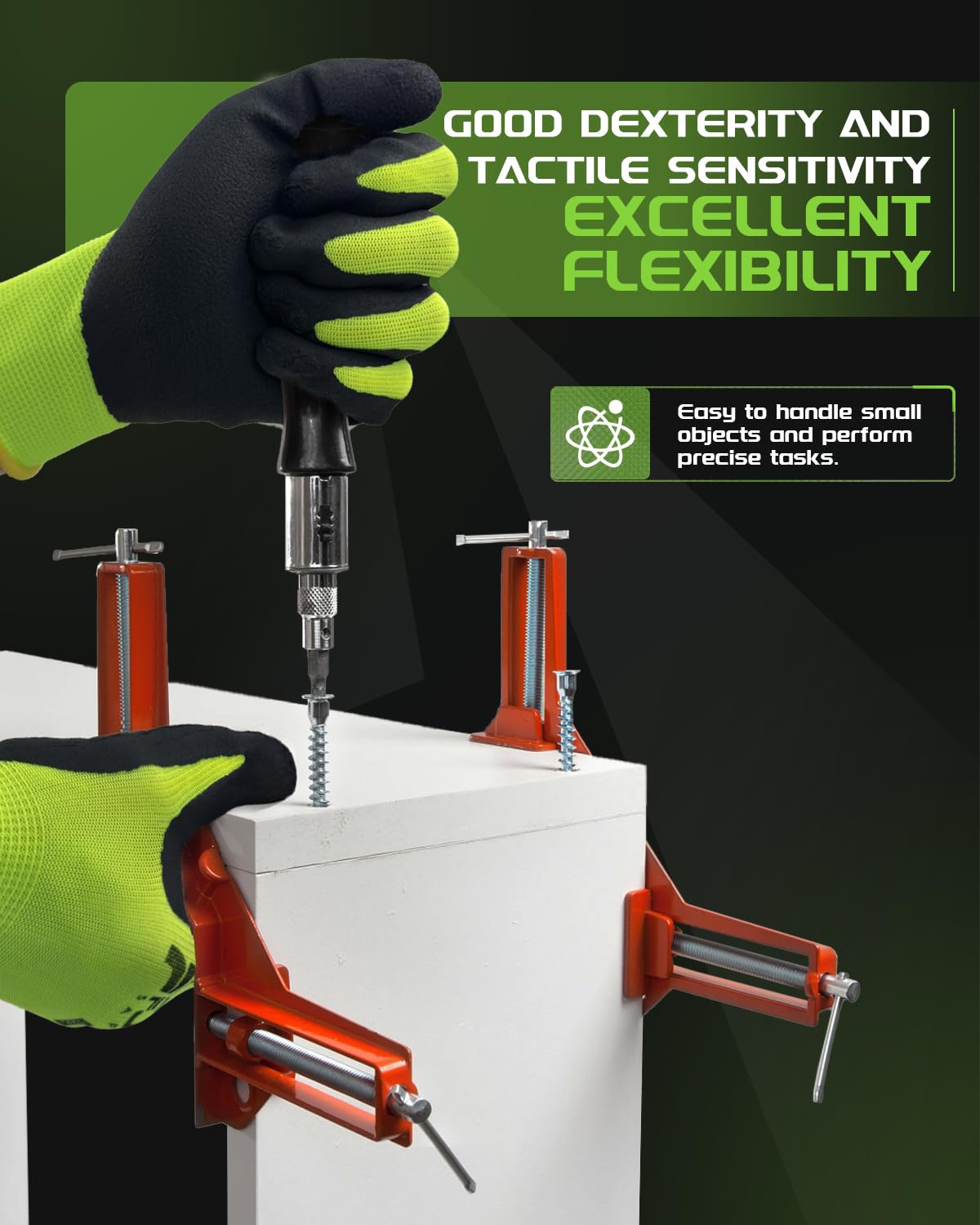 FJDZ SAFETY 13-gauge Seamless Nylon Shell Natural Rubber Foam Latex Coated Work Gloves Precision Handling, Construction, Warehouse,(Lime Green,Small)
