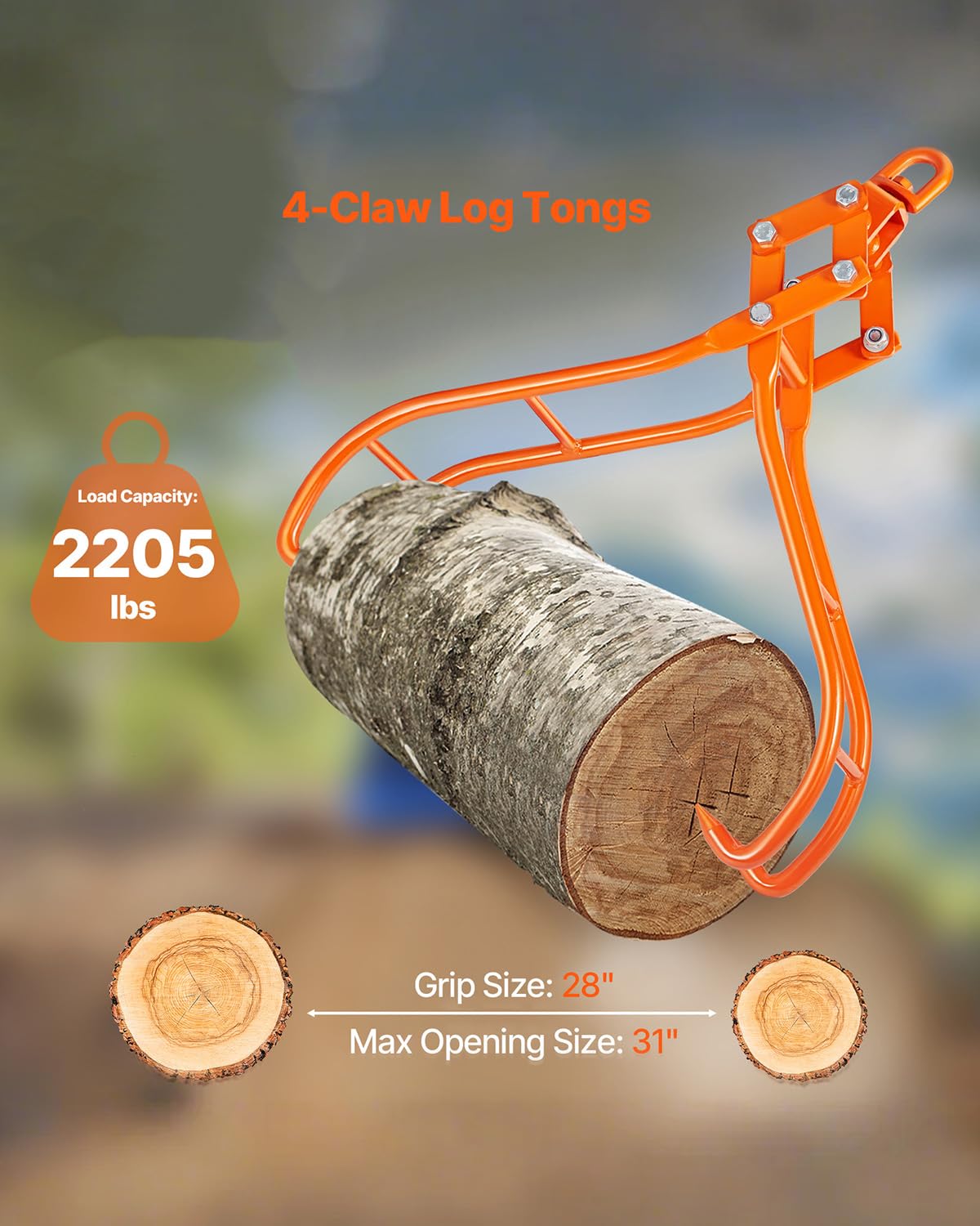 VEVOR Timber Claw Hook, 28 inch 4 Claw Log Grapple Logging Tongs, Swivel Steel Log Lifting Tongs 31" Max Opening, Eagle Claws with 2205LBS/1000kg Loading Capacity for Tractors, ATVs, Trucks, Forklifts