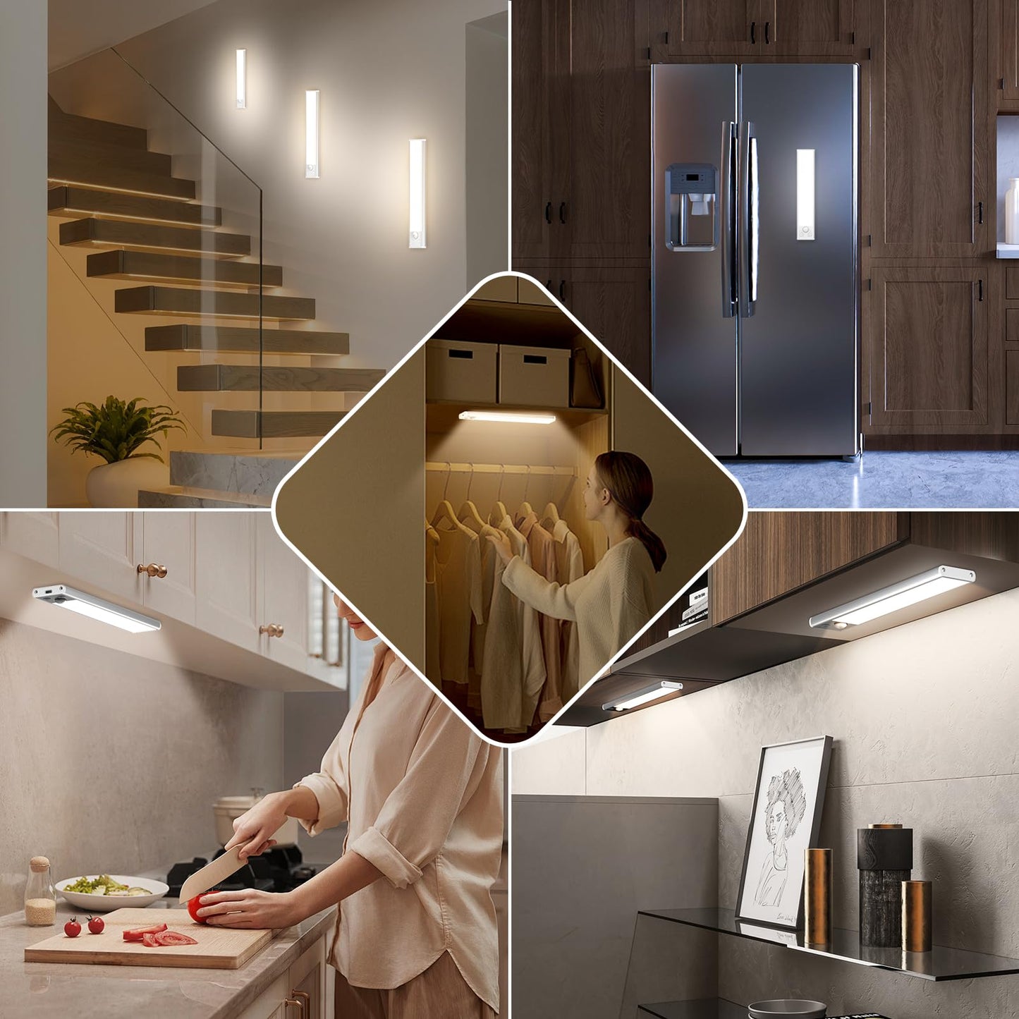 3-Pack Under Cabinet Lighting, 68LED 1800mAh Motion Sensor Lights Indoor, 3 Color Wireless Dimmable Rechargeable Battery Operated Closet Lights, Magnetic Under Counter Light Fixture for Kitchen Stair