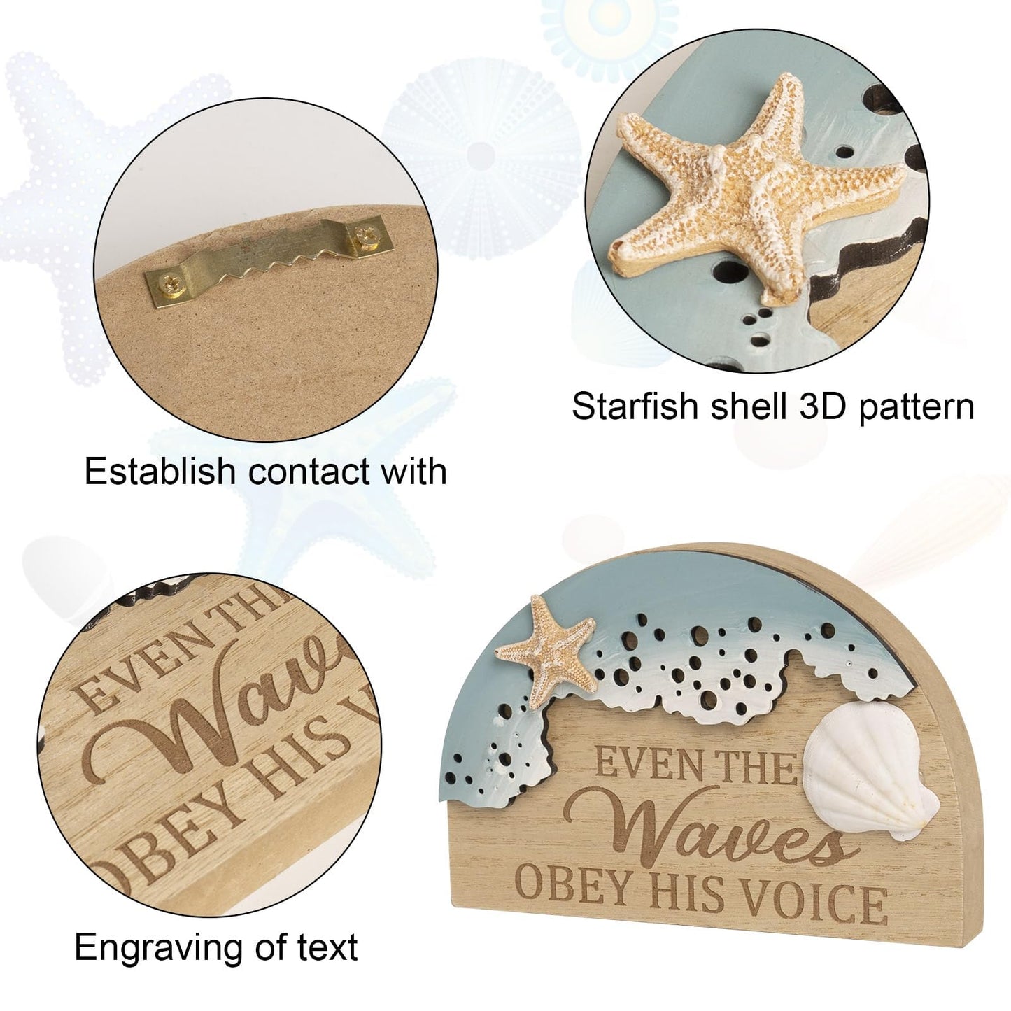 flangairy Beach Wall Decor With 3d Starfish Seashell Waves, Wooden Coastal Wall Art Nautical Beachy Theme Room Bathroom Ocean House scripture Sign Table Shelf Window Sill Decorations For Home