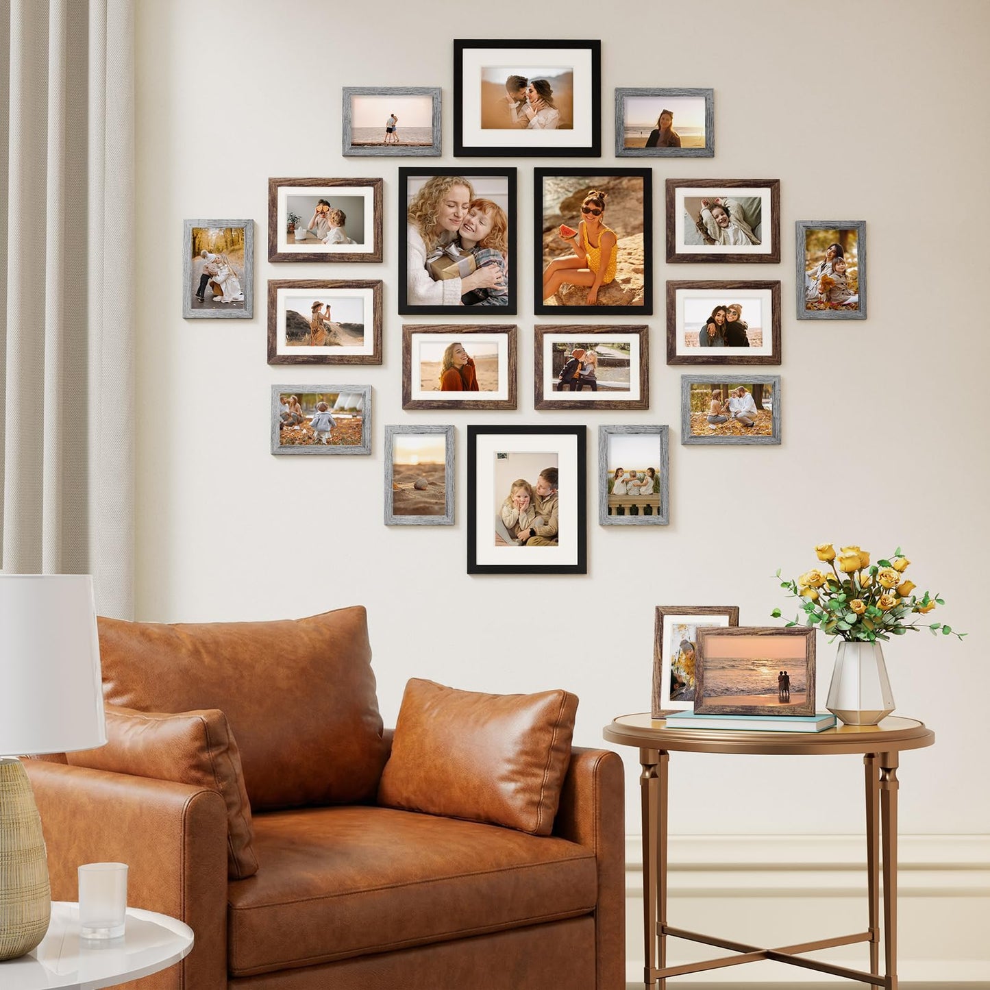 Vittanly 20 Pack Picture Frames Collage Wall Decor, Multi Sizes Including 4pcs 8x10, 8pcs 5x7 and 8pcs 4x6 Photo Frames, Gallery Frame Set for Wall or Tabletop Display, Black, Brown and Grey