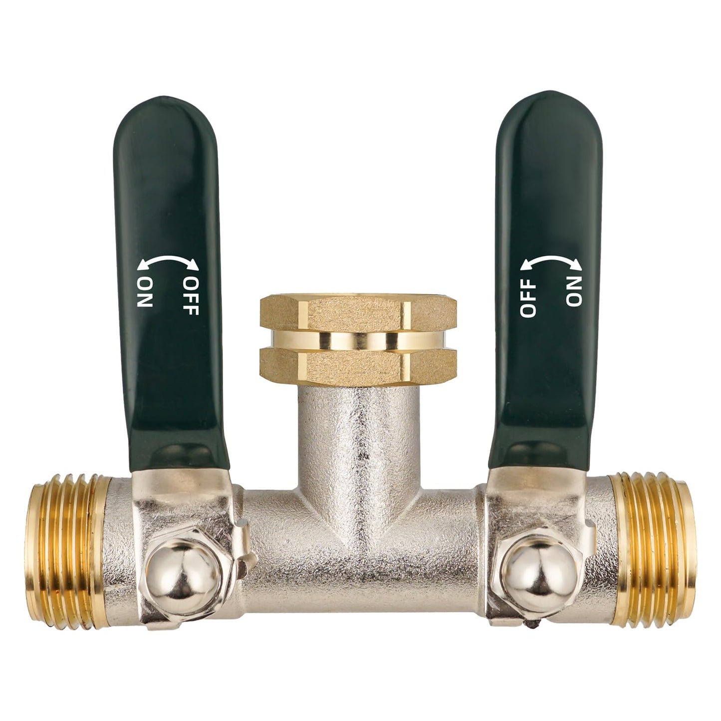 DINGBAI Hose Splitter 2 Way, Brass High Flow Garden Hose Splitter Heavy Duty, Hose Connector, Water Spigot Splitter, Full Flow Faucet Splitters with shutoff, 3/4” GHT Inlet