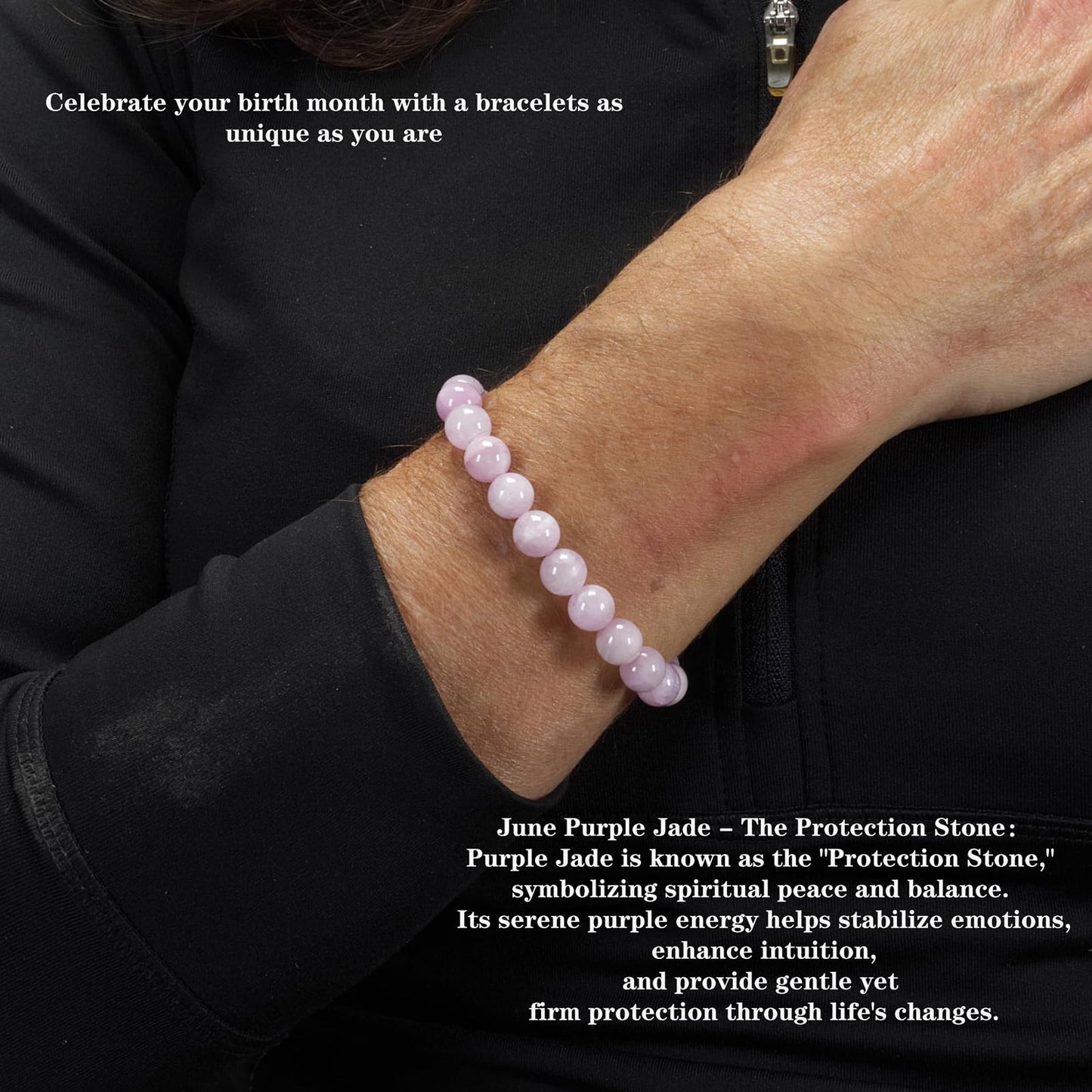 Naupyal June Birthstone Bracelet for Women Men,Purple Jade Natural Stone Beaded Bracelets,Healing Crystal Gemstones Stretch Bracelet Stress Relief Month Bracelet Birthday Jewelry Gifts