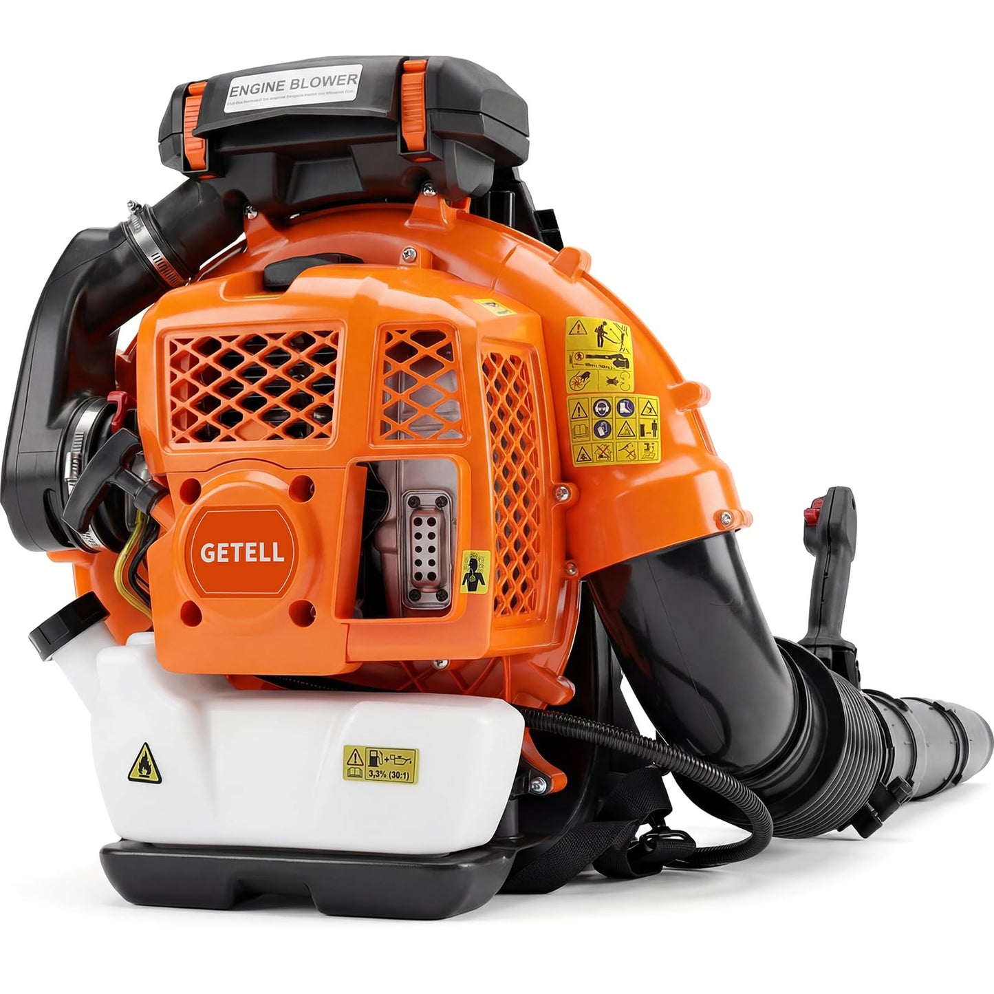 Getell 80cc Gas Backpack Leaf Blower, 900CFM 206MPH 2-Stroke Engine, Heavy-Duty Leaf & Snow Blower for Lawn, Garden & Commercial Use (Orange)