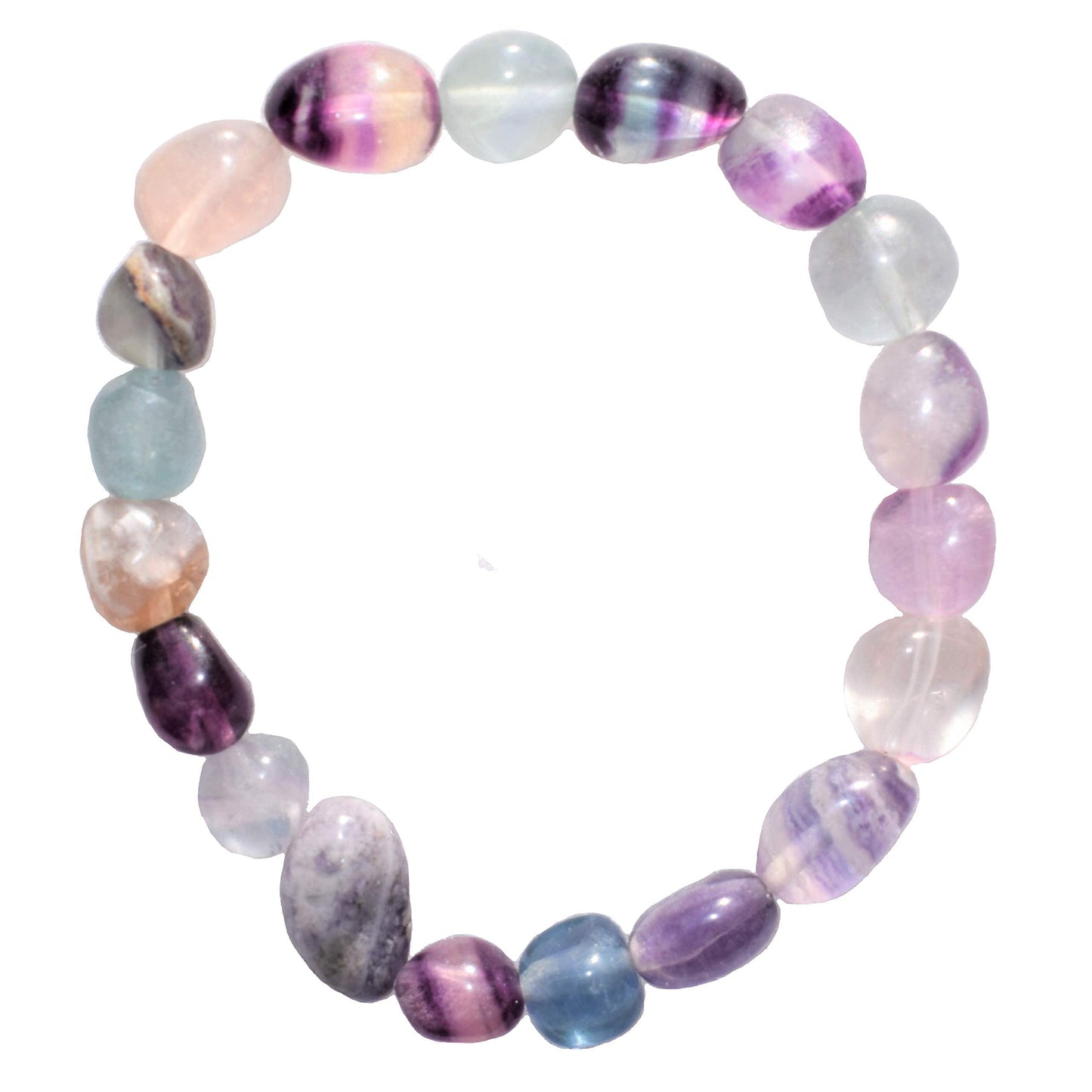 CHARGED Rainbow Fluorite Crystal Bracelet Tumble Polished Stretchy + Selenite Heart Charging Crystal Included Increase Clarity & Focus, Remove Energy Blocks & Cleanse Your Aura) HEALING ENERGY)