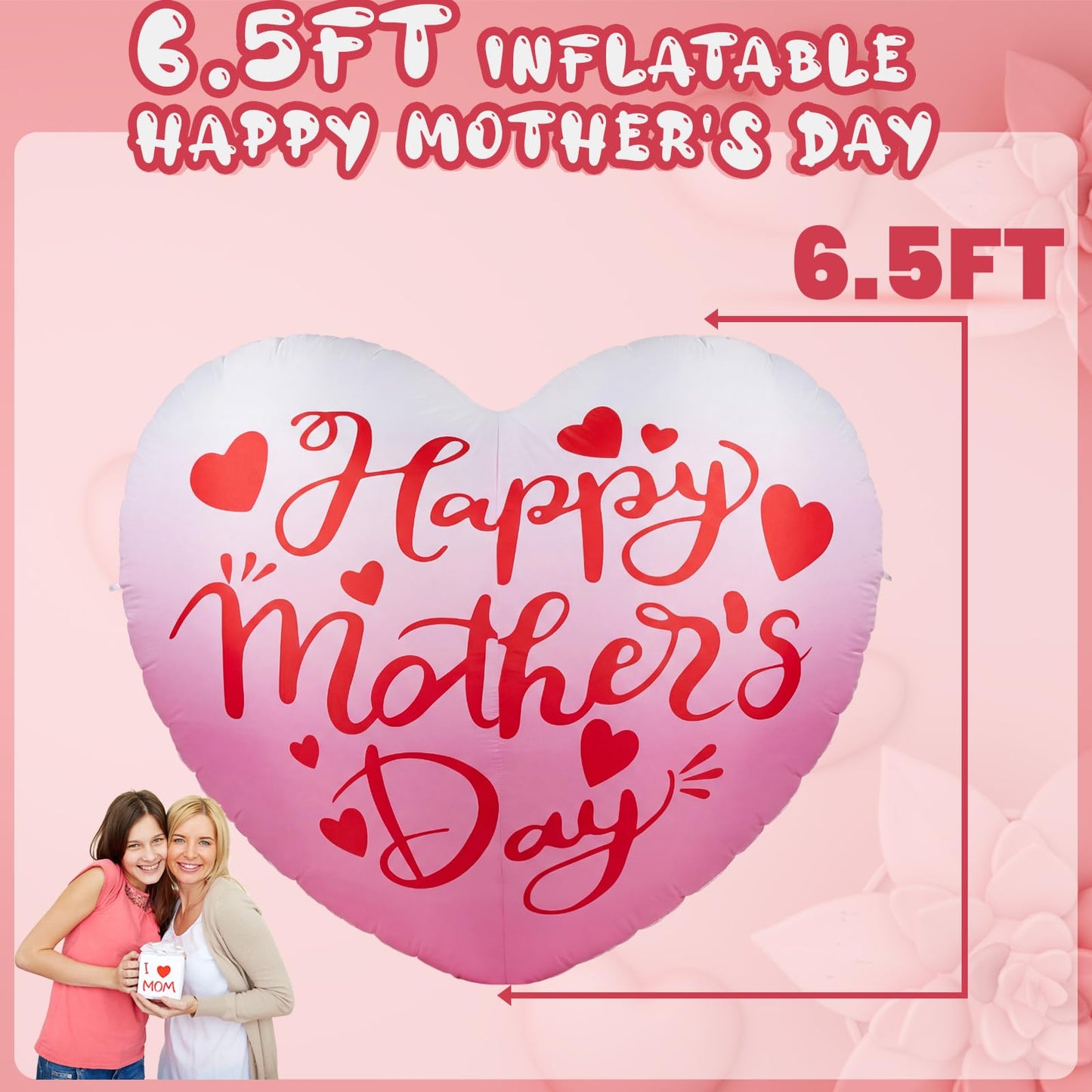 6.5FT Inflatable Happy Mother's Day Decorations, Father's Day Inflatable Double Side Decorations, Giant Hearts Built-in LED Lighted Blow Up Decoration Home Yard Outdoor Indoor Decor
