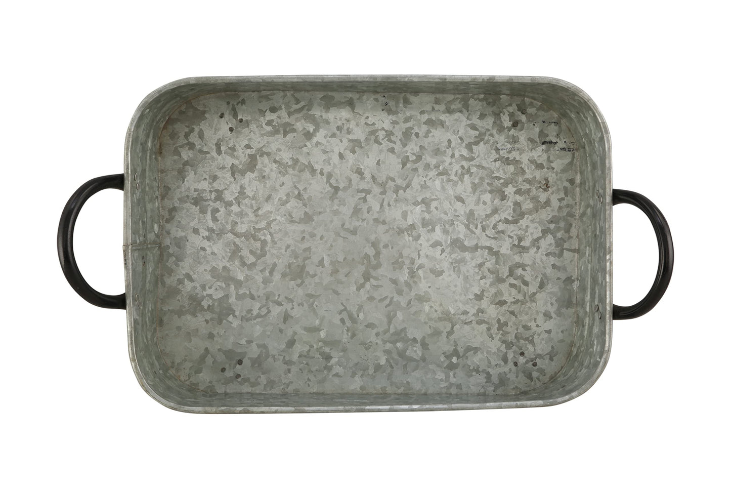 Galvanized Metal Serving Trays Iron Black Handles, Farmhouse Tray with Copper Strip, Decorative Centerpiece for Coffee Table or Dining Table, Rustic Utility Tray for All Purpose, Rectangular Trays