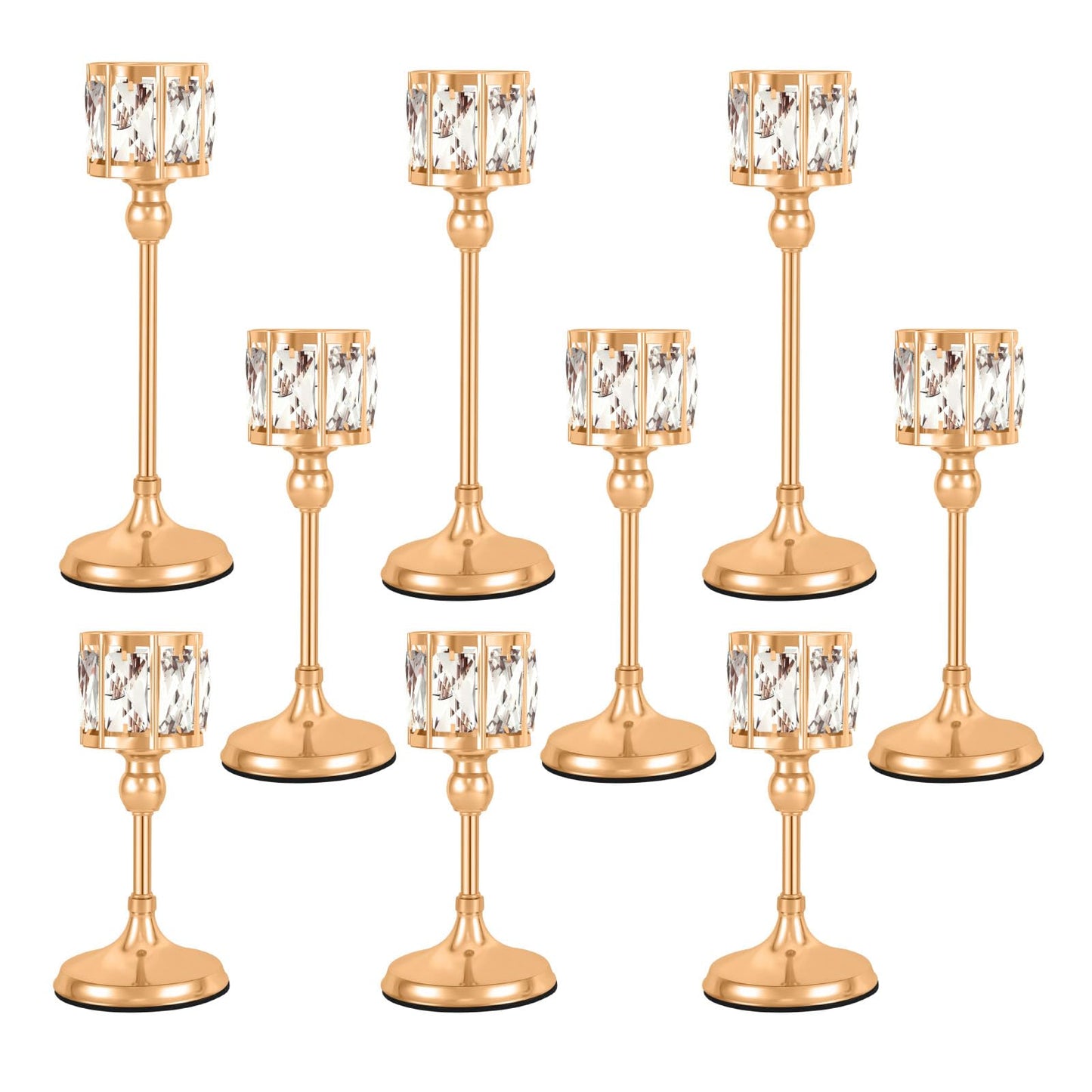 Crystal Tealight Candle Holders,Votive Candle Stands Wedding centerpieces for Tables Crystal Candlestick，Centerpiece Table Decorations (Gold, 3 Sets(9 Pcs))
