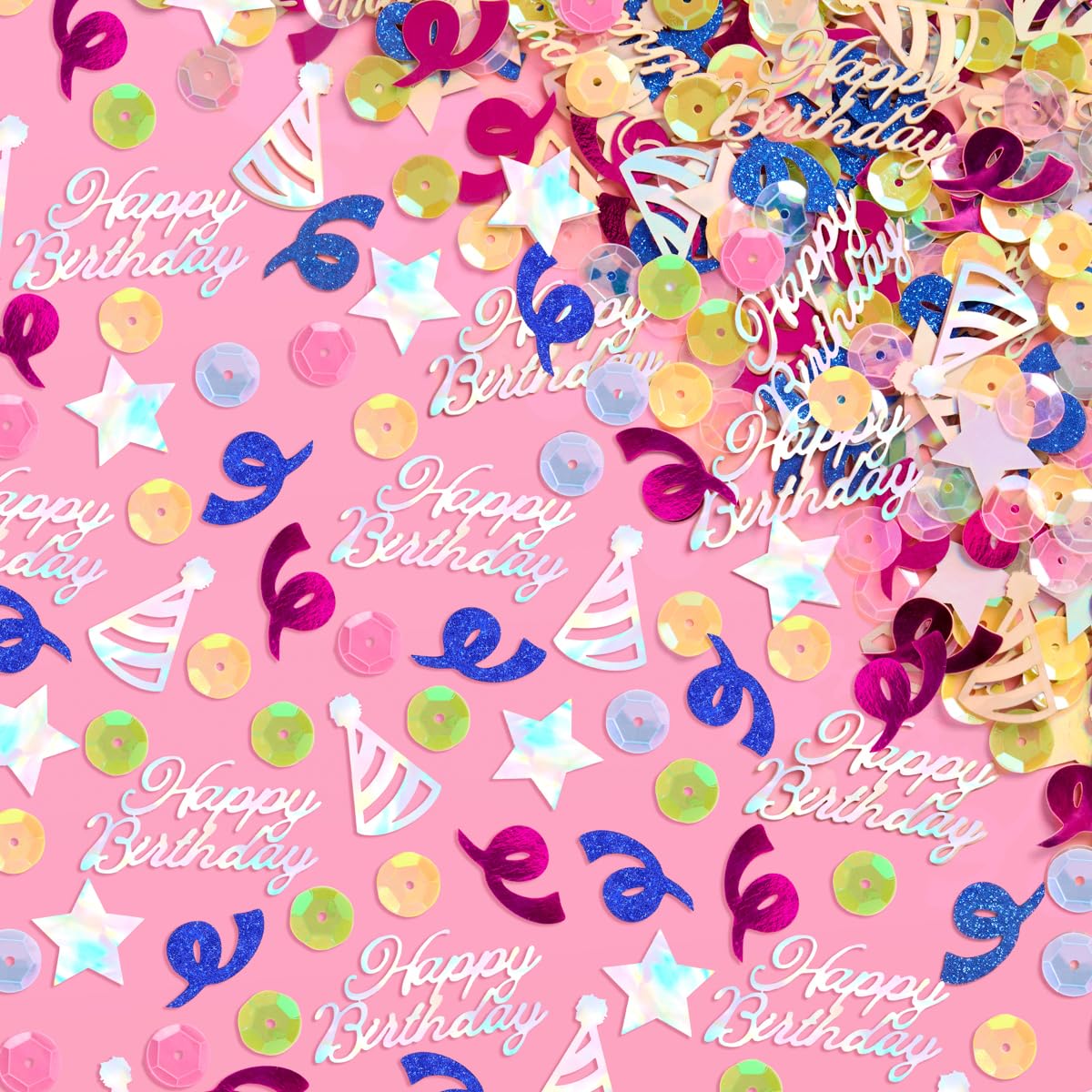 xo, Fetti Happy Birthday Confetti Rainbow | Birthday Party Decorations, Iridescent Foil, Pastel Sequins, Table Scatter, Celebration Decor, Sparkle