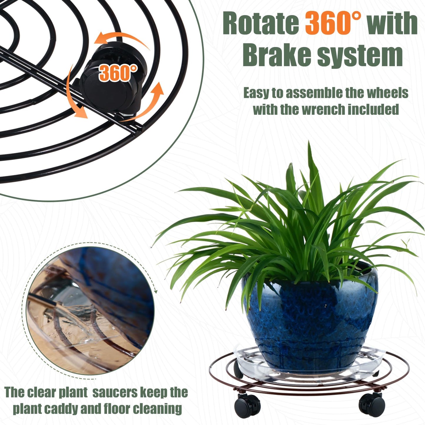 6 Packs 14 Inches Large Metal Plant Caddy with Wheels Rolling Plant Stands Heavy-duty Wrought Iron Plant Roller Base Pot Movers Plant Saucer on Wheels Indoor Outdoor Plant Dolly with Casters Planter Tray