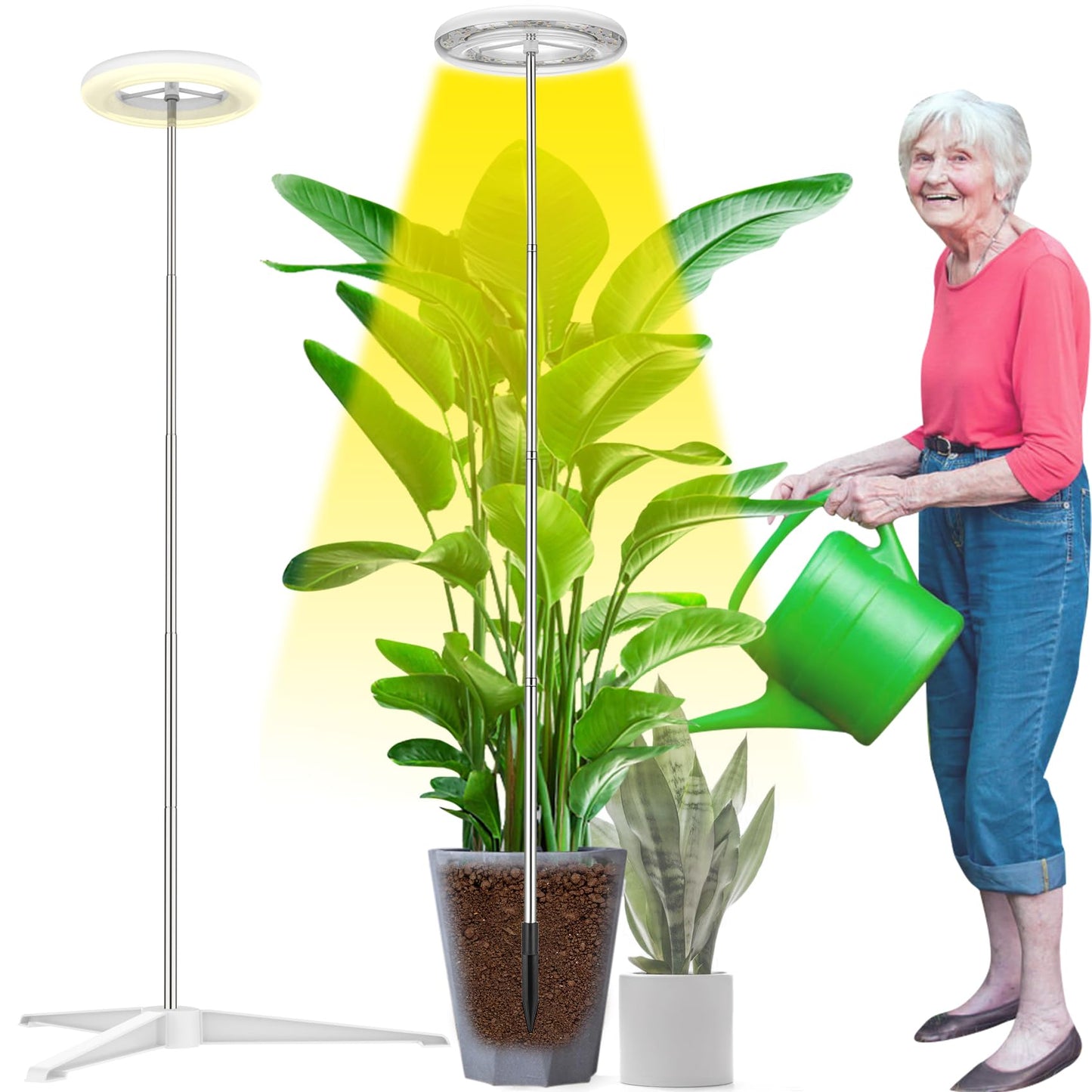 WEEAEEW Grow Light for Indoor Plants with Tripod Stand, Full Spectrum Plant Lamp 61" Tall Halo Grow Lights for Plant with Automatic Timer, 72 LEDs Plant Light Height and Brightness Adjustable