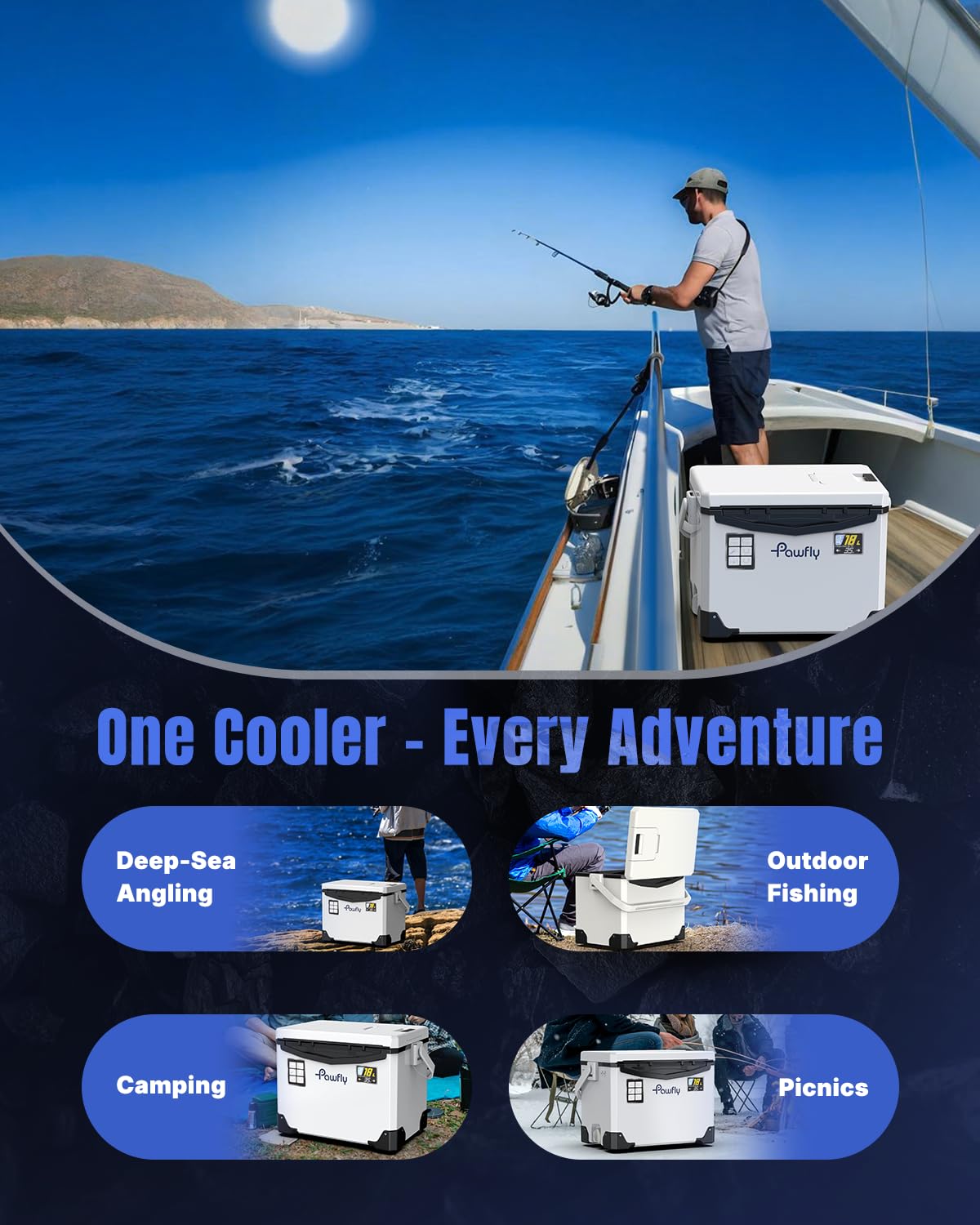 Pawfly 19 QT Leak-Proof Fishing Cooler with Rechargeable Aerator, Portable Fish Livewell for Boat, Insulated Minnow Bucket for Shrimp & Live Fish, Hard Cooler Box for Fishing