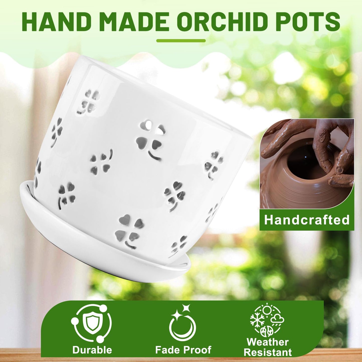 REMIAWY Orchid Pot, 6 Inch and 5 Inch Large Ceramic Orchid Planter with Drainage Holes and Saucer, Decorative Flower Pots for Indoor Outdoor Plant Repotting, Succulent, Good Air Circulation, 2 Packs