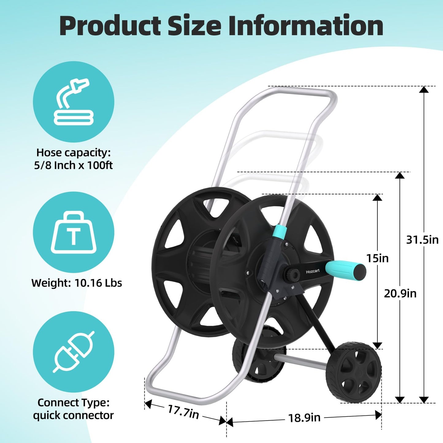 Garden Hose Reel Cart, Metal Heavy Duty Garden Hose Reel with Wheels,Portable Hose Carts Holds 50-120 feet,Hose Reel for Outdoor, Backyards, Gardens or Lawns