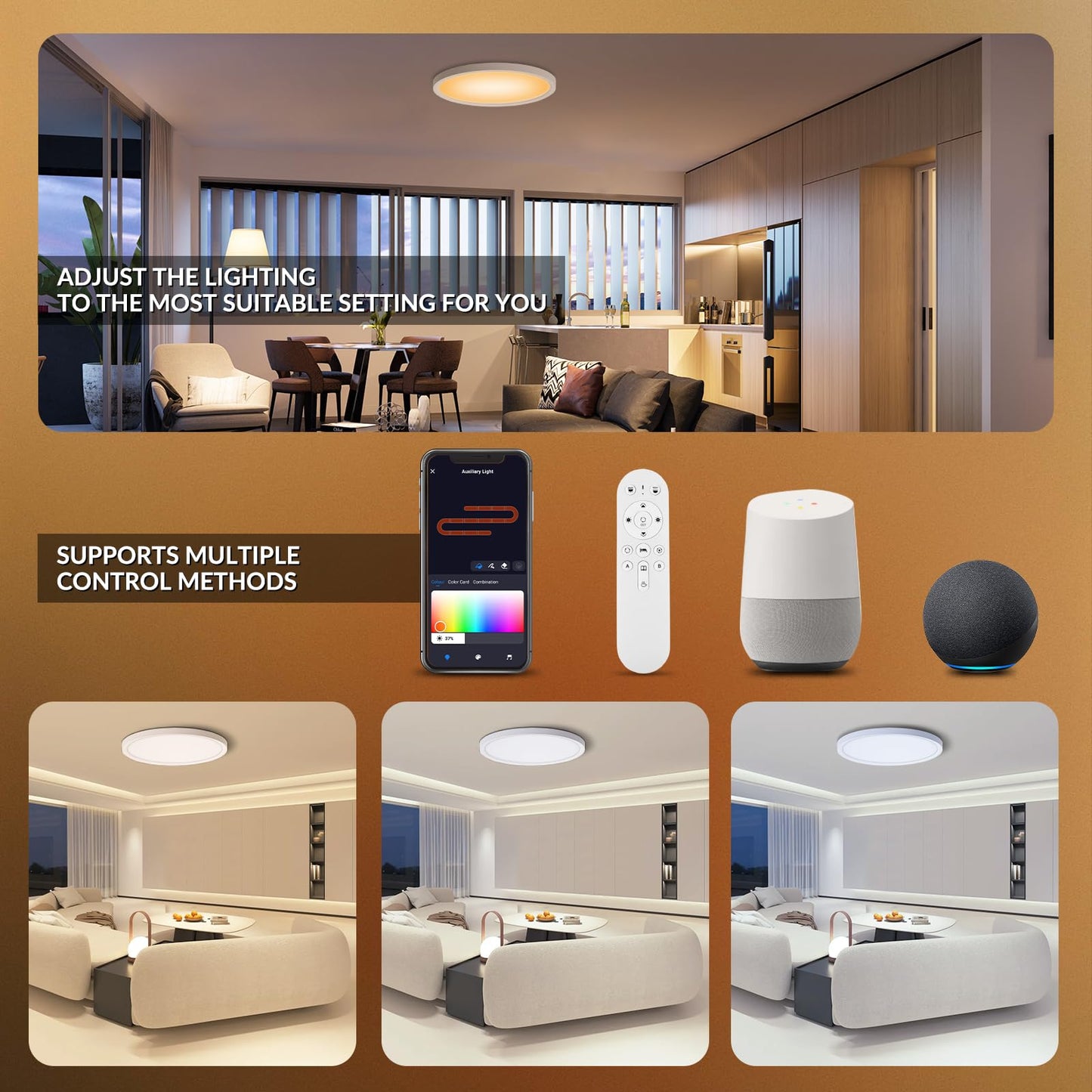 TITISLUMP 2 Pack Smart RGB LED Ceiling Light with Remote, 12" WiFi Flush Mount Ceiling Light Works with Alexa & Google Home, 24W=2400LM Dimmable, DIY Colors & 2700K-6500K, for Bedroom Living Room