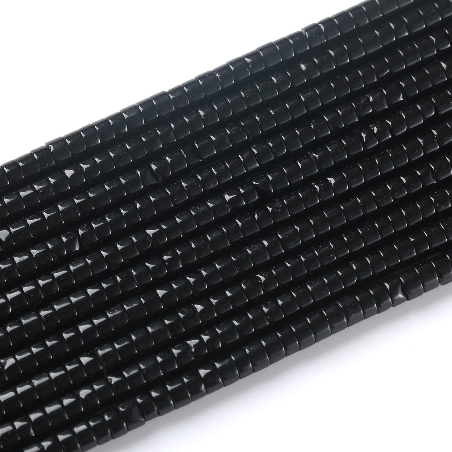 150pcs 2x4mm Natural Black Agates Stone Tube Shape Beads Loose Flat Round Cylinder Flat Spacer Green Stone Beads for Bracelet Earrings Jewelry Making