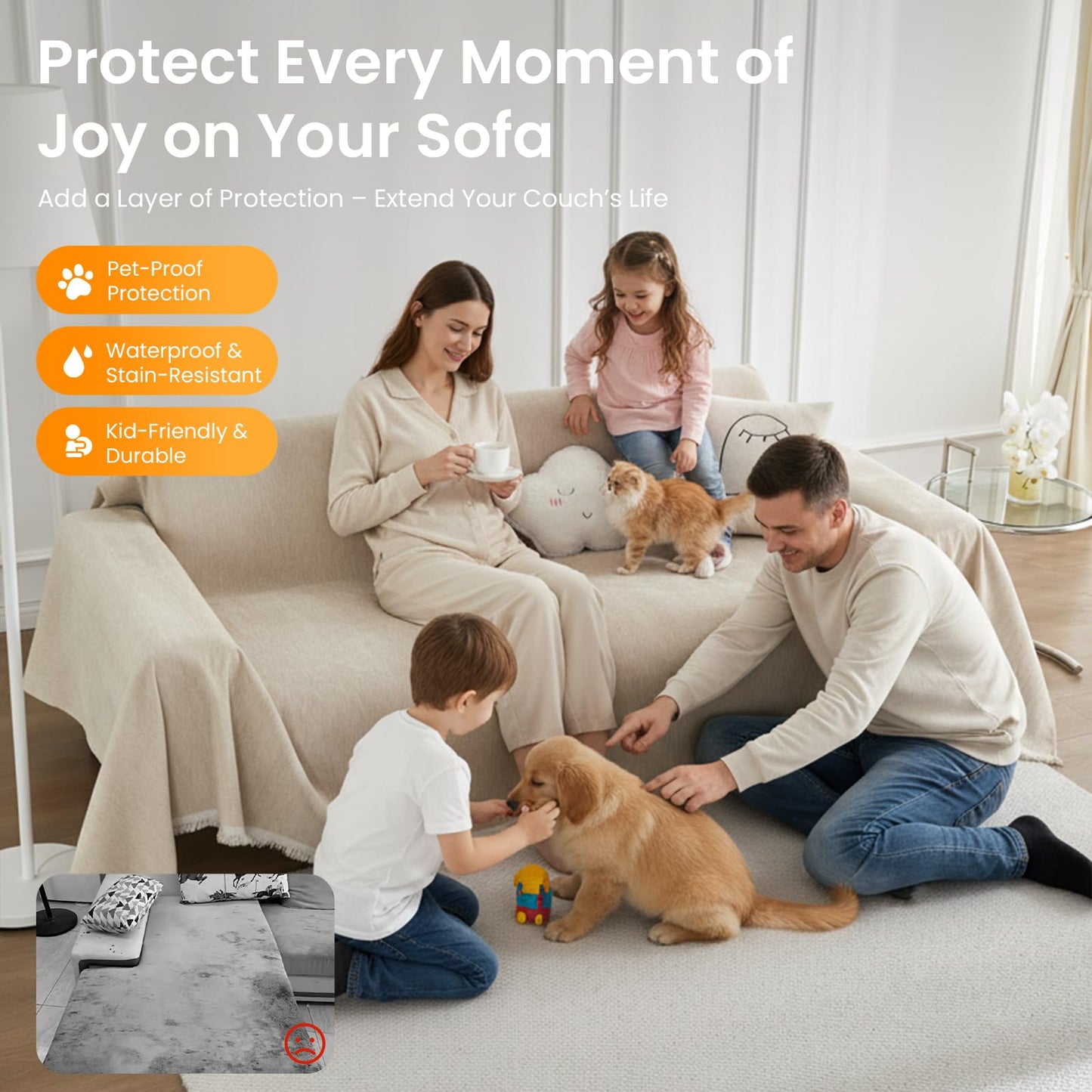 LUNETIO Couch Cover Blanket - Thick Chenille Sofa Cover Protector for Large Couch, Washable Slip Sofa Throw for Dogs, Pets, Cats, Chairs, Cushions & Sectional Seats (71 x 150, Light Brown)
