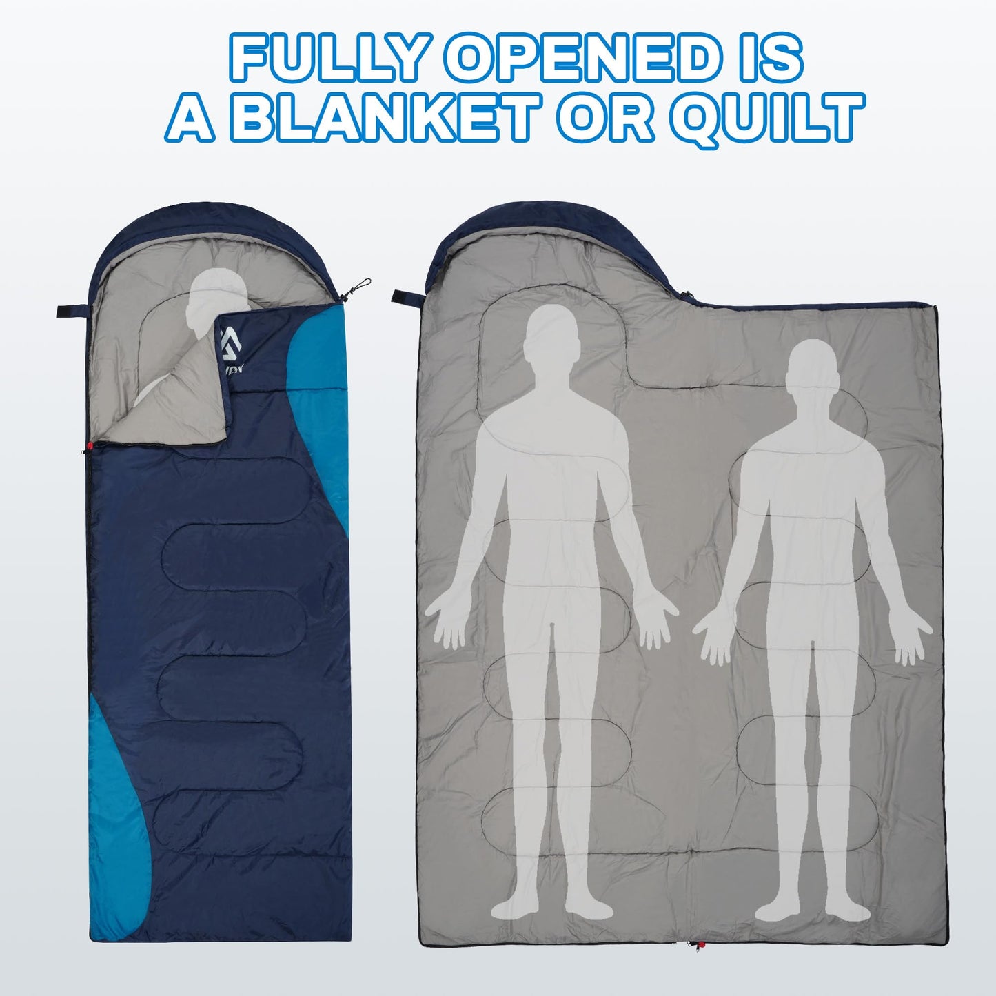 Elevon Sleeping Bag for Adults Teens Kids Cold Warm Weather, Portable Waterproof & Lightweight, Compact with Compression Sack, for 3-4 Seasons Camping, Backpacking, Hiking, Travel, Indoors Outdoors