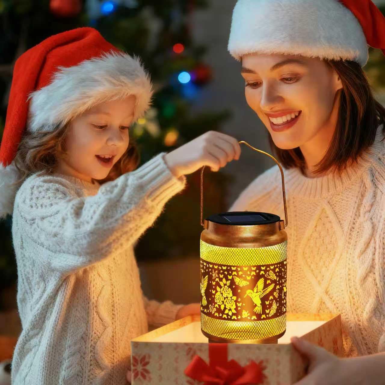 Mothers Day Gifts Solar Lanterns Outdoor Waterproof Hummingbird Garden Decor,Birthday Gifts for Women Mom Grandma,Hanging Solar Hummingbird Lights Outside Hollowed-Out Lantern for Patio,Yard Art,Porch