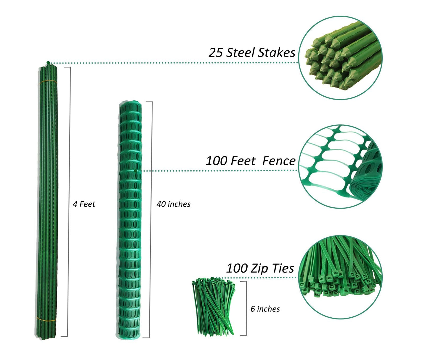 Garden Fence,Snow Fence,Plastic Safety Fence+25 Steel Plant Stakes,Patio Snow Fence 40 Inches X 100 Feet Green Plastic Garden Netting and 25 4-Foot Stakes