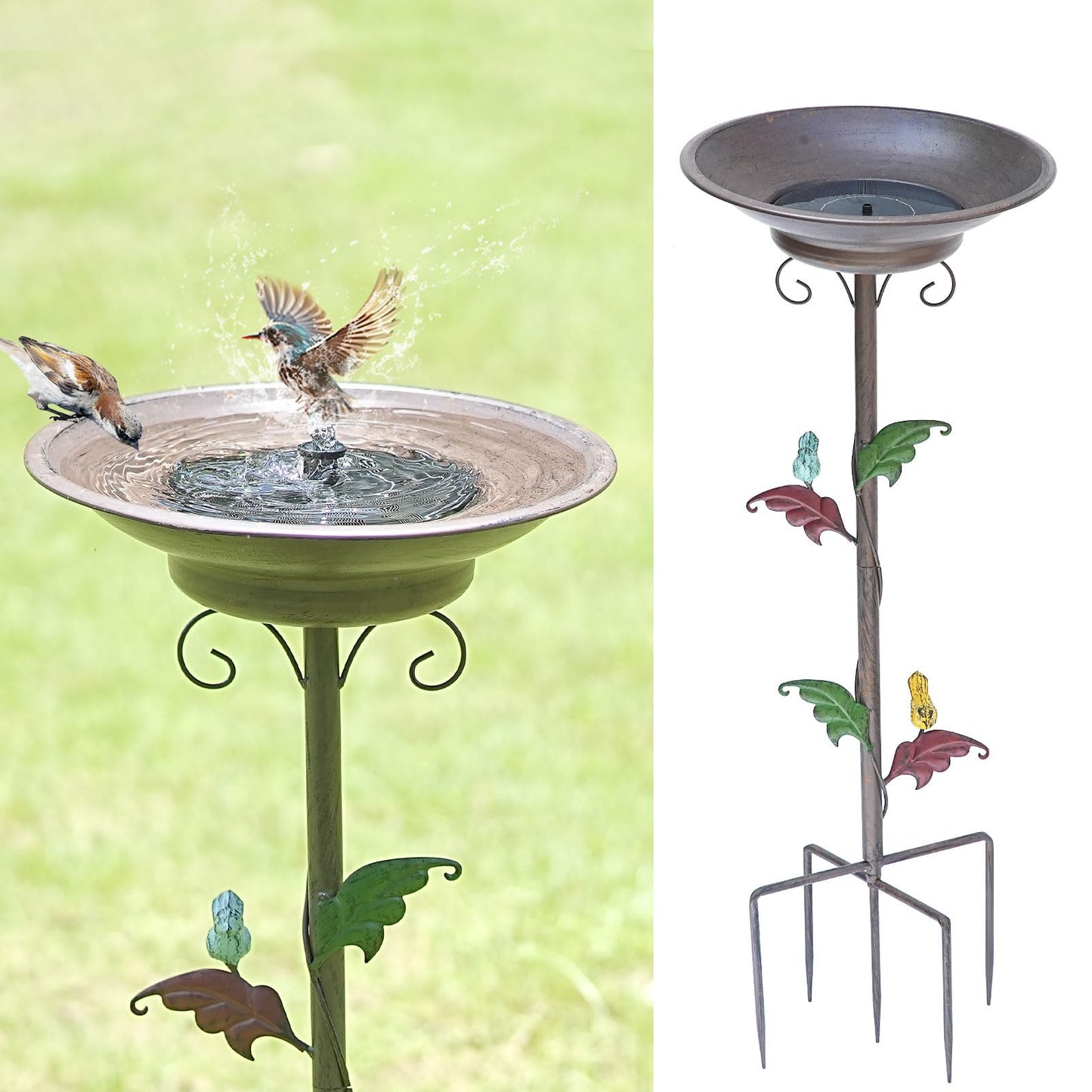 31”H Solar Bird Bath with Metal Stake, Metal Bird Bath Bubbler, Bird Baths for Outdoors with Solar Fountain for Outdoors Garden Yard Decor