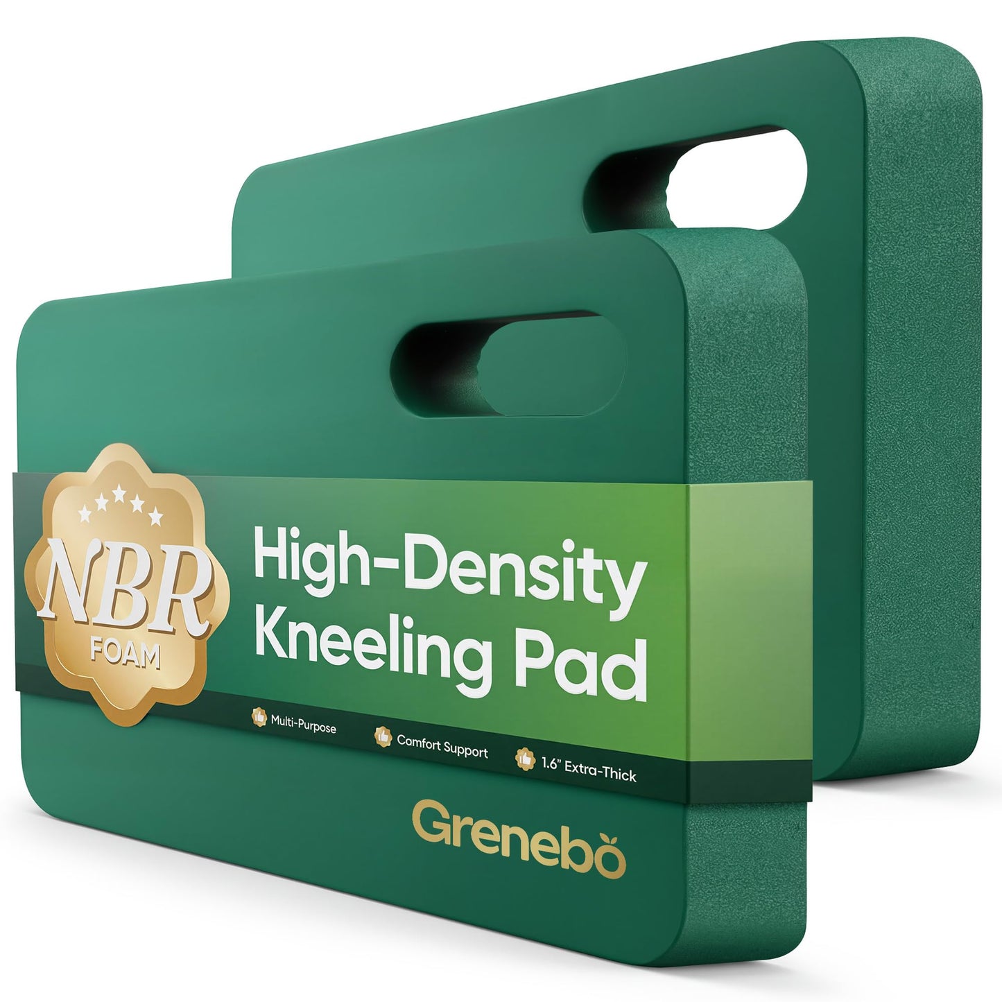 Grenebo 2-Pack 1.6" Extra Thick NBR Foam Garden Kneeling Pads, Ultra Soft Cushion Kneeling Pads for Gardening, Gardening Kneeling Pad for Baby Bathing, Work, Exercise, 17.3×11×1.6 in, Green