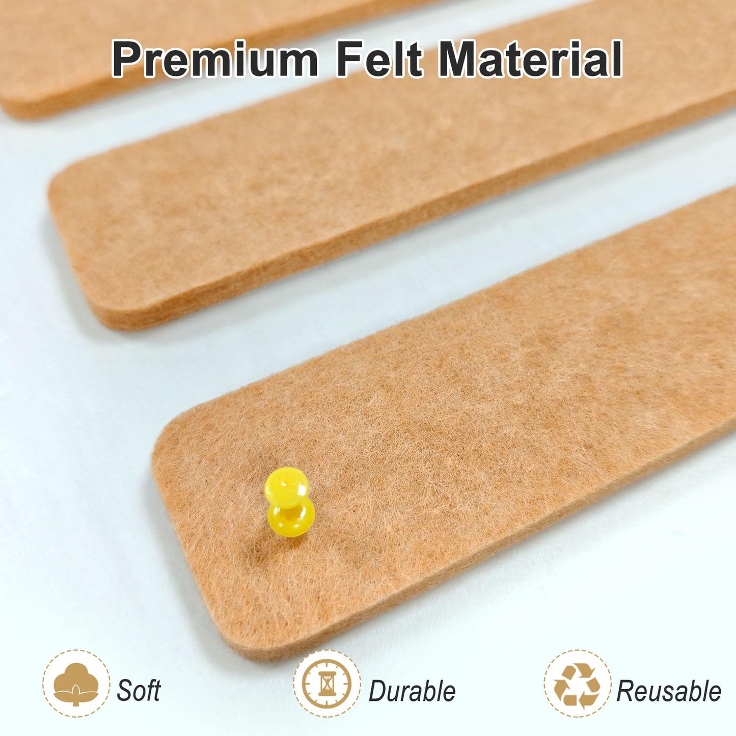 Felt Bulletin Board Strips 5-Pack, 13" x 2" Self Adhesive Pin Board with 35 Push Pins – Cork Board Alternative Notice Board for Office, Bedroom Door, Home Office Wall Decor (Brown)