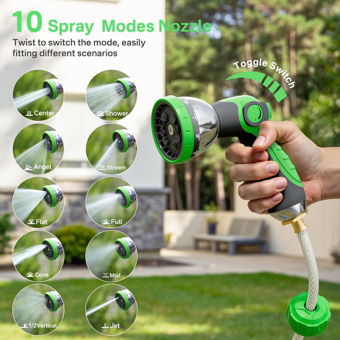 Retractable Garden Hose Reel, 1/2 in x 100 ft Heavy Duty Wall-Mounted Hose Reel with 180° Swivel Bracket, 10-Pattern Nozzle, Automatic Slow Return System, Any Length Lock for outside Watering,Cleaning