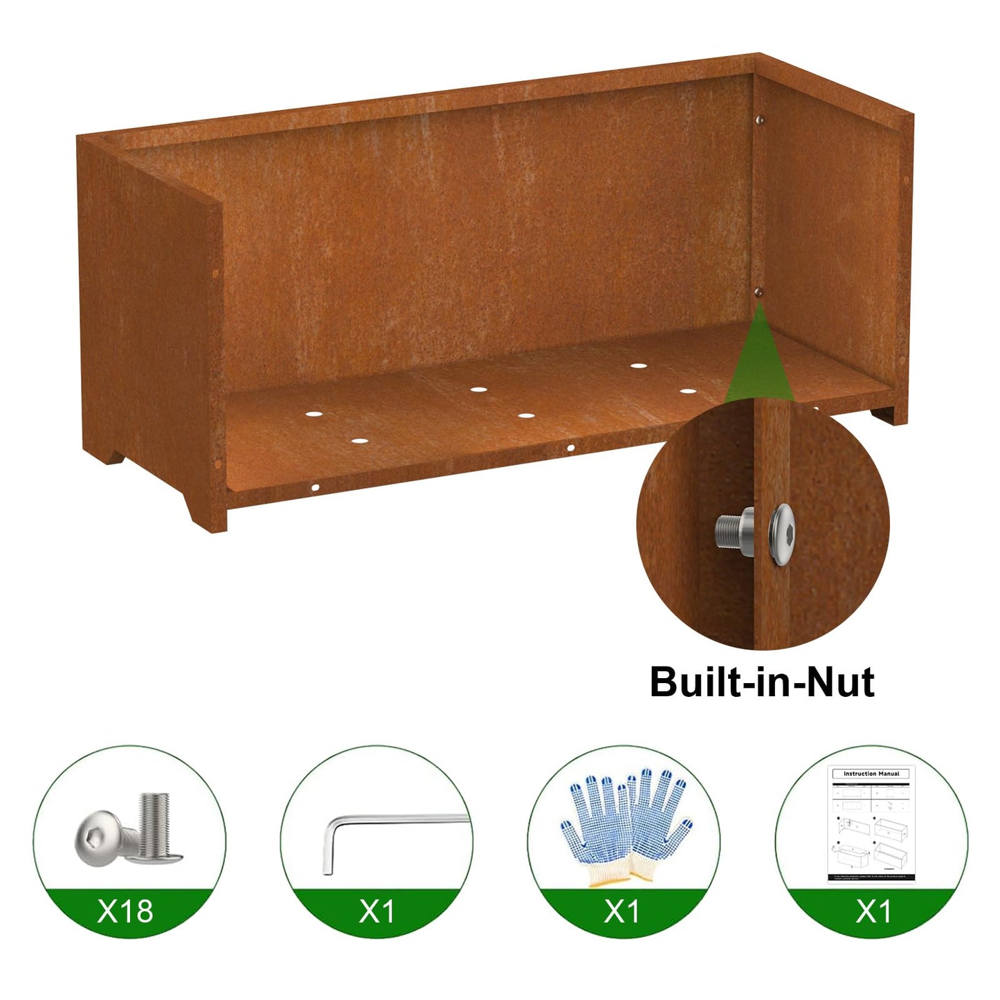 Gabviem Large Planters for Outdoor Plants 32"L x 15"W x 15"H, Co-rten Steel Planter Box with 6 Drainage Holes, Raised Bottom, All-Weather Garden Planter Box for Patio, Lawn, Commercial & Residential