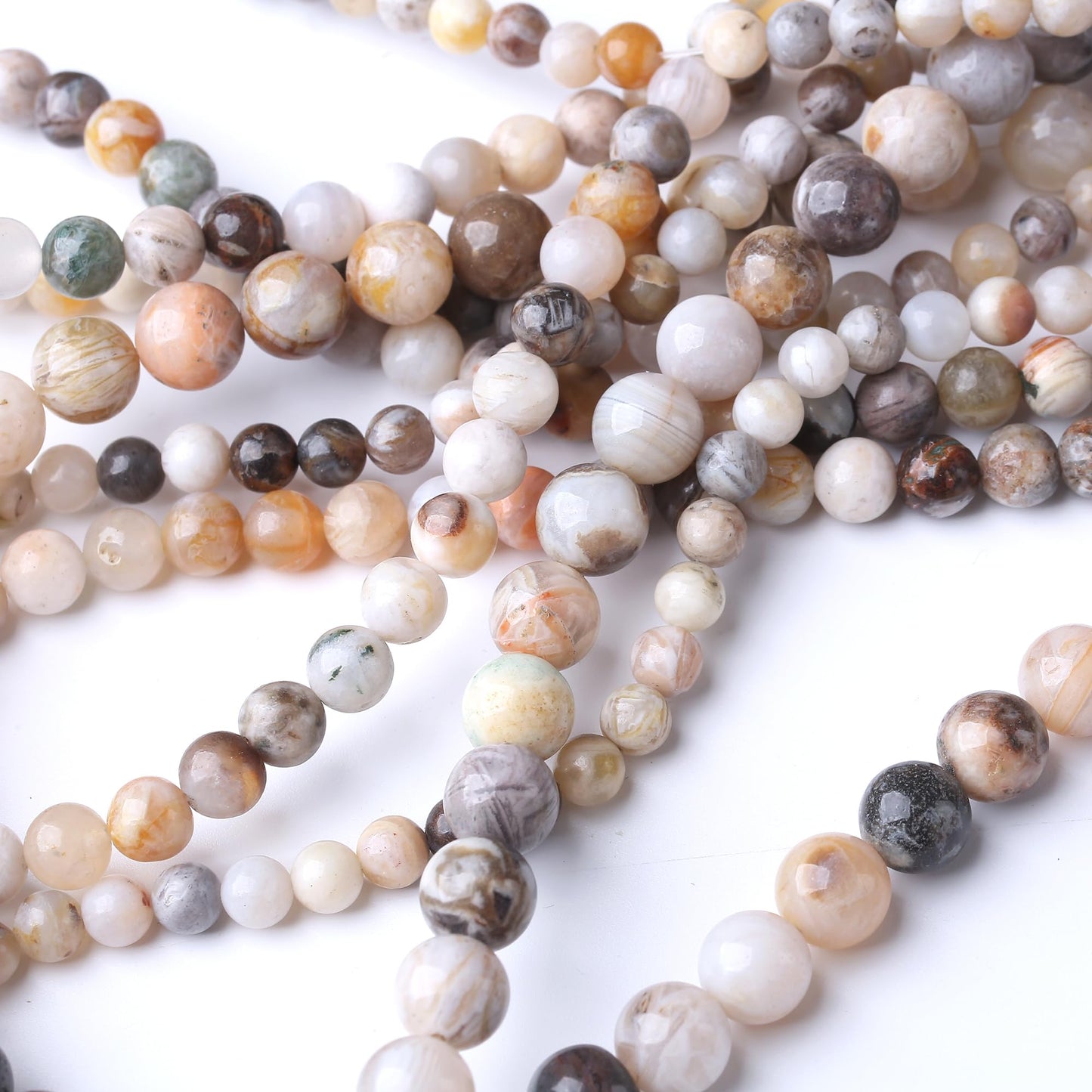 10MM Bamboo Leaf Agate Round Loose Beads Natural Gem Beads Crystal Energy Stone Beads for Jewelry Making DIY Bracelet Necklace