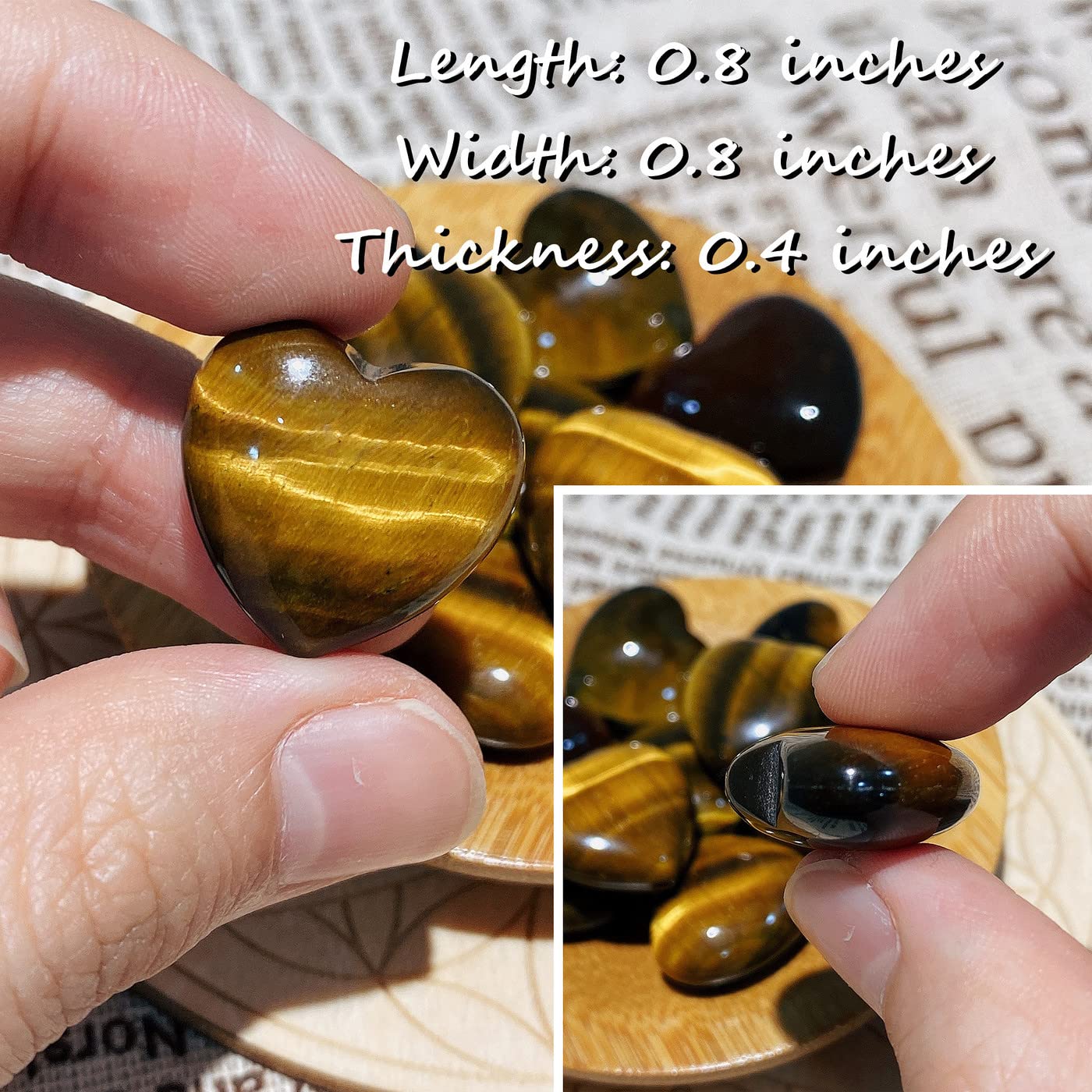 QINJIEJIE 20PCS Tiger Eye Thick Heart Crystals Stones Natural Love Shaped Gemstones Pocket Quartz Crystal Bulk Polished Thumb Stones Set Worry Stone Reiki Energy Balancing Meditation Mini Gift