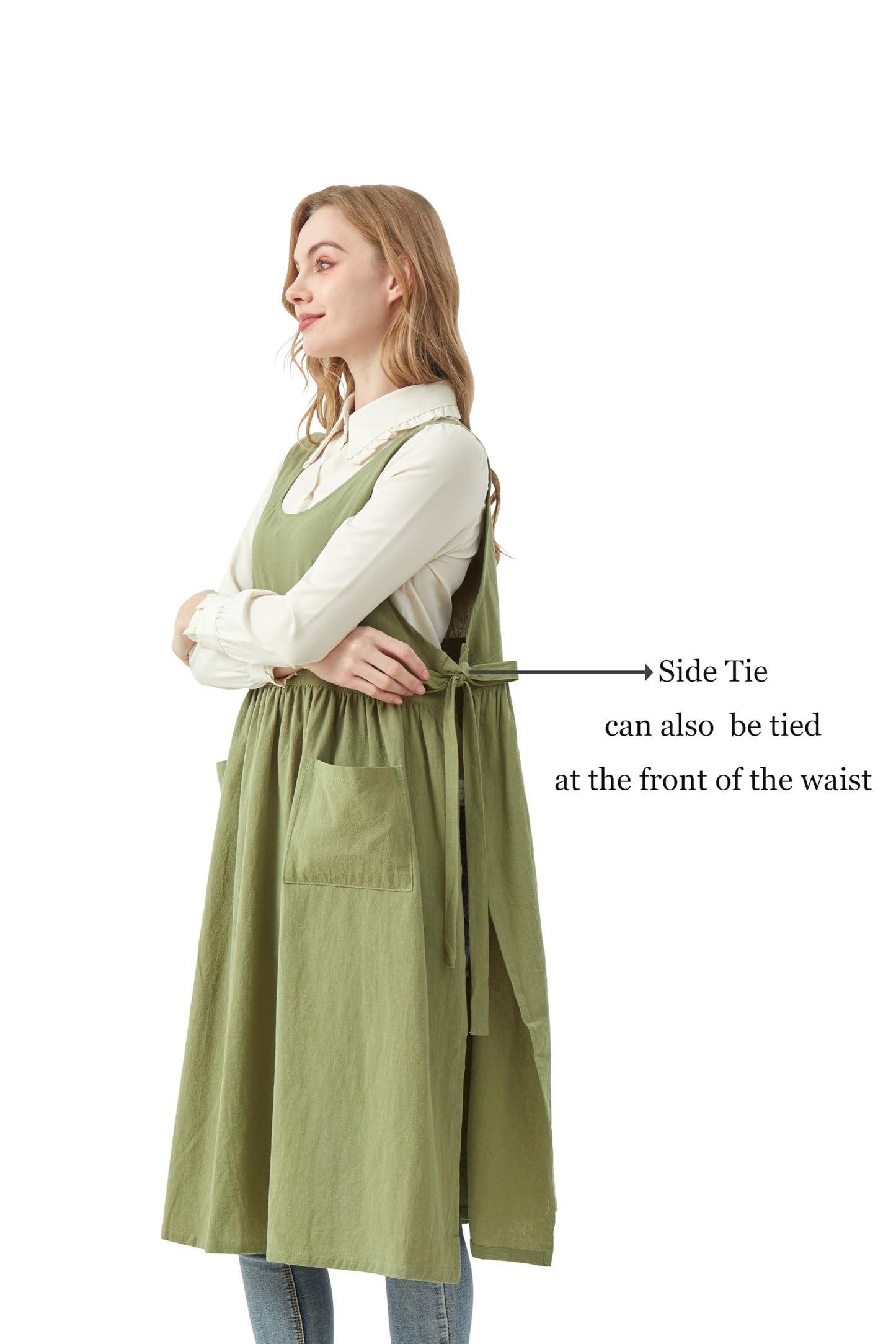 Nanxson Cotton Apron Women Split Plus Size Bib with Pockets for Cooking,Gardening,Painting CFL0003