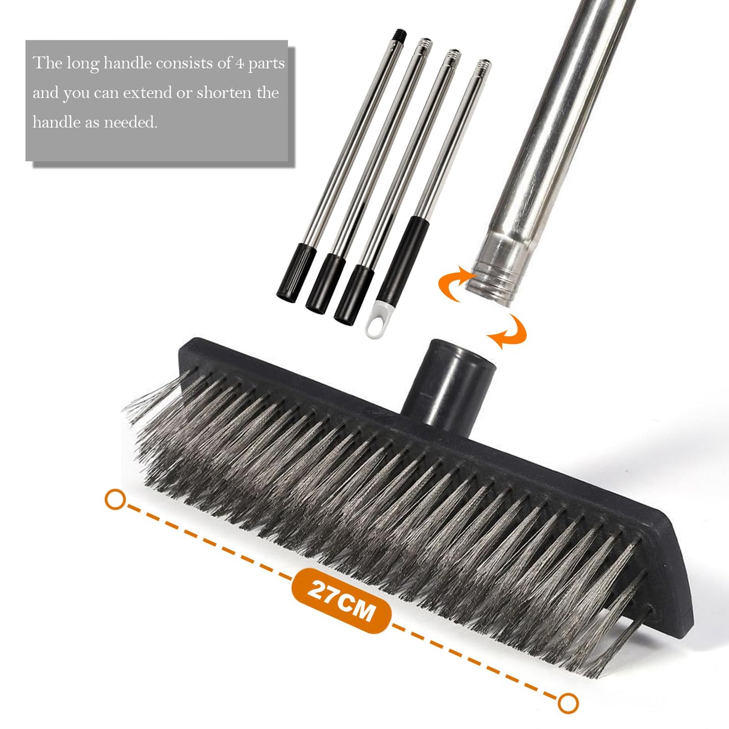 BSMstone Deck Brush Steel Wire Broom with Long Handle Stiff Scrub Brushes for Cleaning Boat Patio Concrete Moss Remover