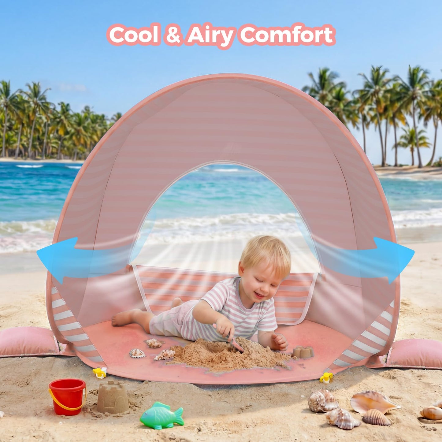 Gorich Pop Up Baby Beach Tent with UPF50+ UV Protection, Portable Toddler Sun Shelter with Mesh Ventilation, Lightweight & Foldable Play Shade Tent for Beach, Park & Backyard