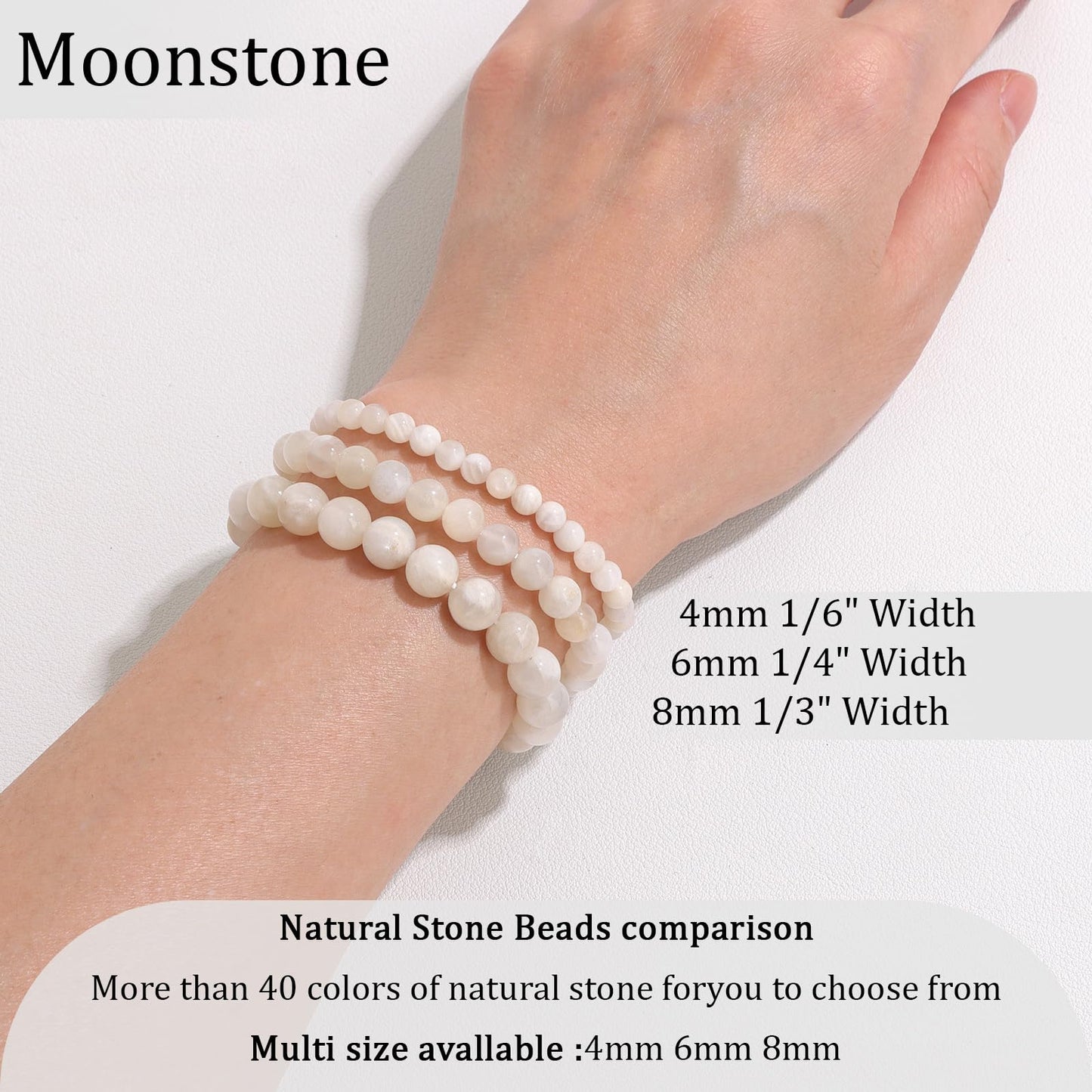 Vinswet Healing Crystal Bracelets for Women Men 8mm Moonstone Natural Stone Beaded Stretch Bracelet Handmade Gemstone Reiki Spiritual Jewelry Gifts